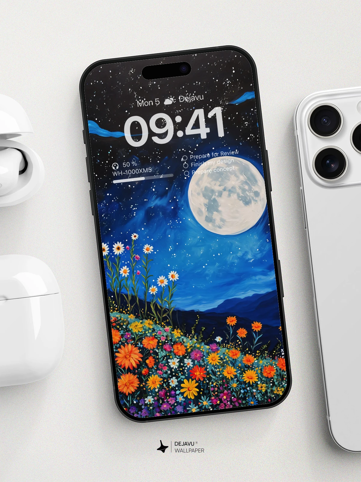 8K Aesthetic Moonlit Flower Garden Wallpaper