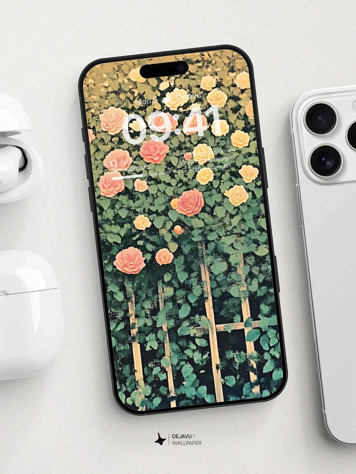 8K Aesthetic Minimal Painting of Rose Garden