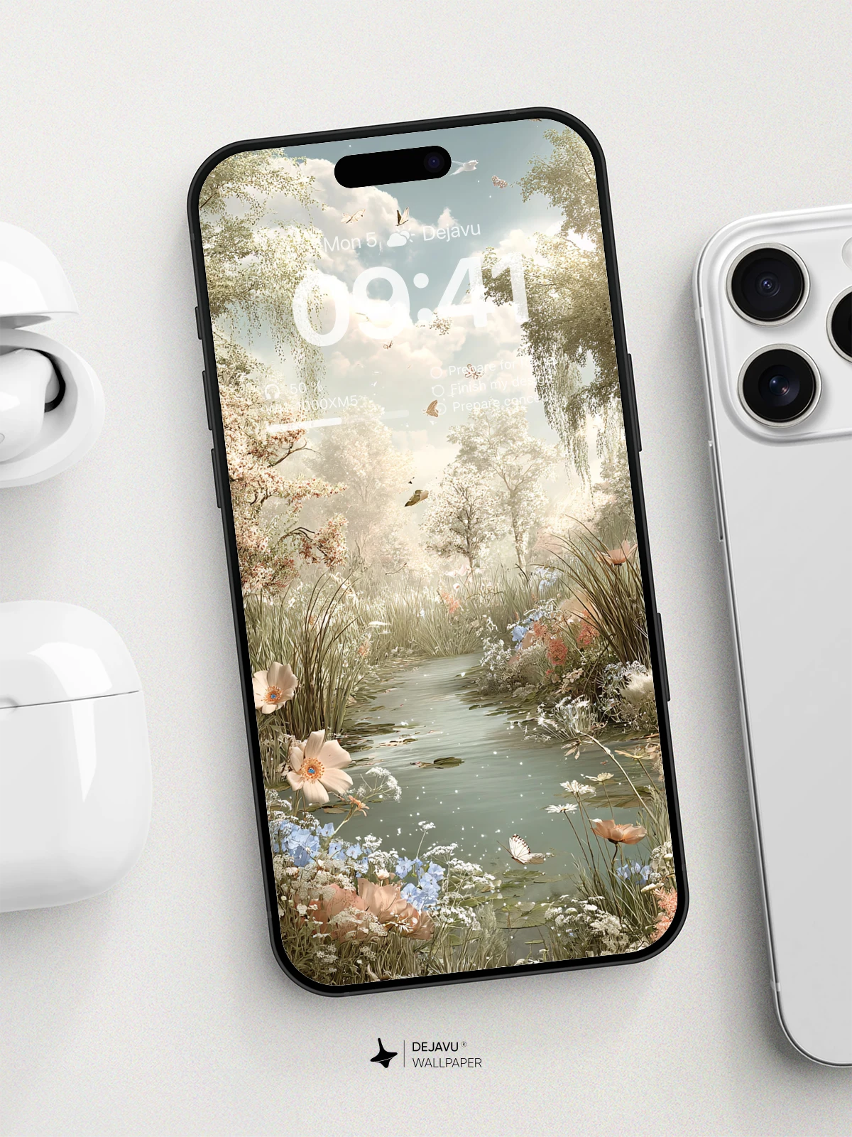 8K Aesthetic Nature Illustration: Serene Garden with Butterflies