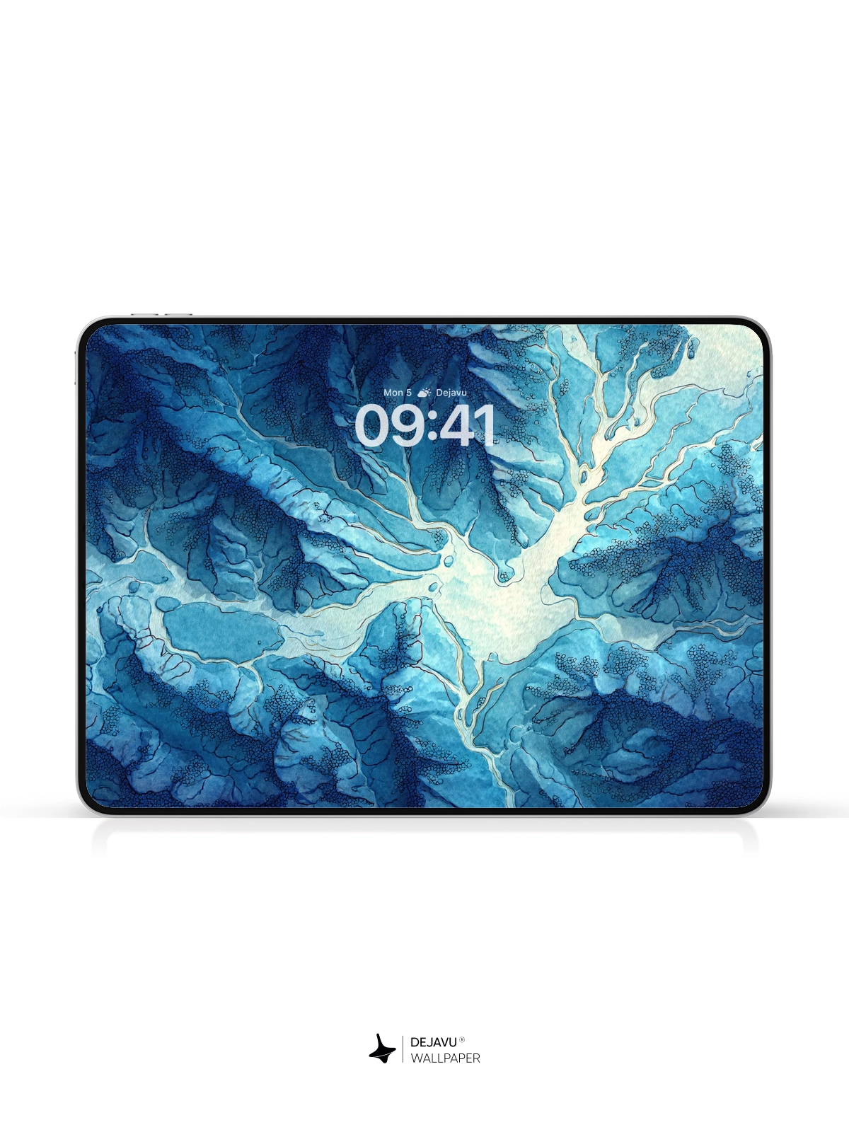 8K Abstract Blue River Painting Wallpaper