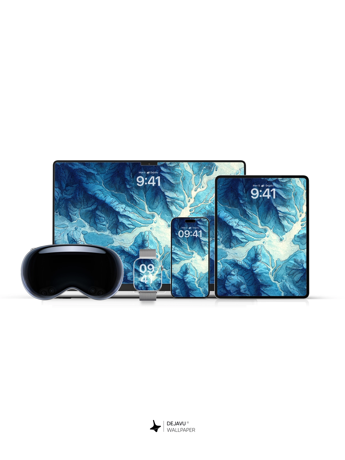 8K Abstract Blue River Painting Wallpaper