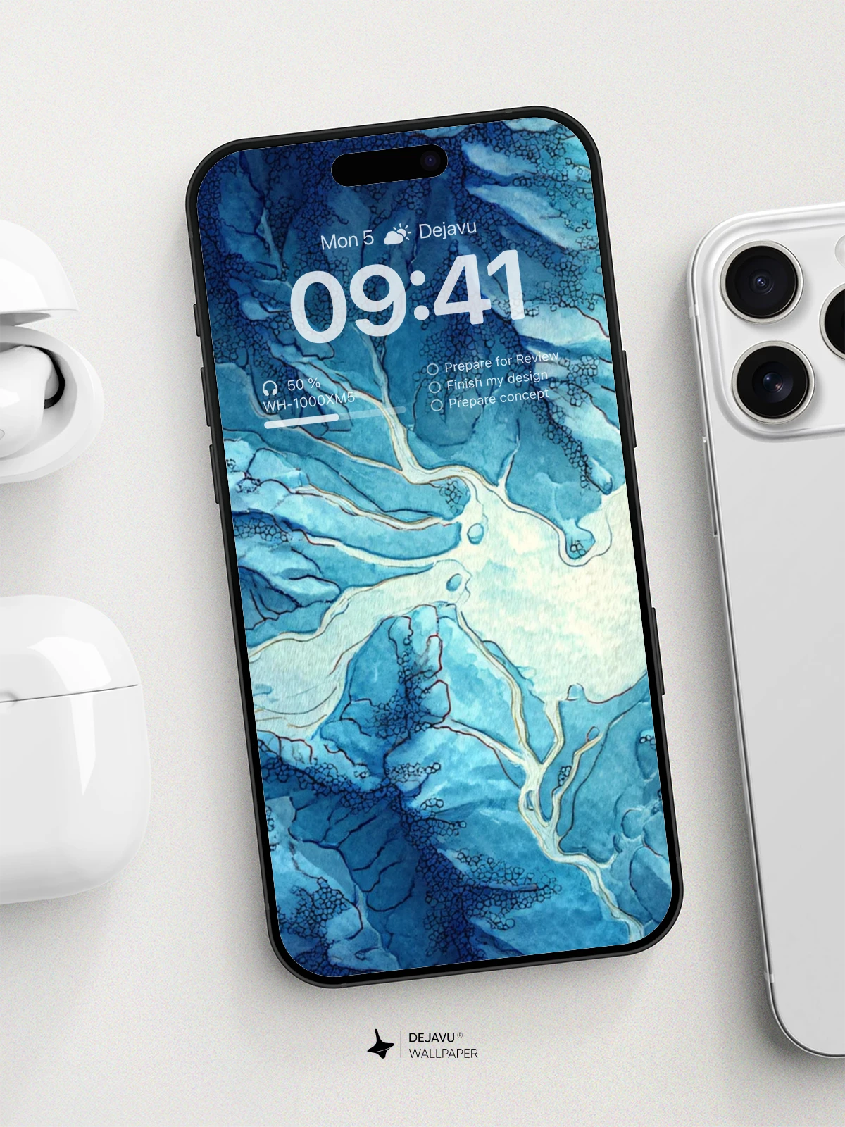 8K Abstract Blue River Painting Wallpaper