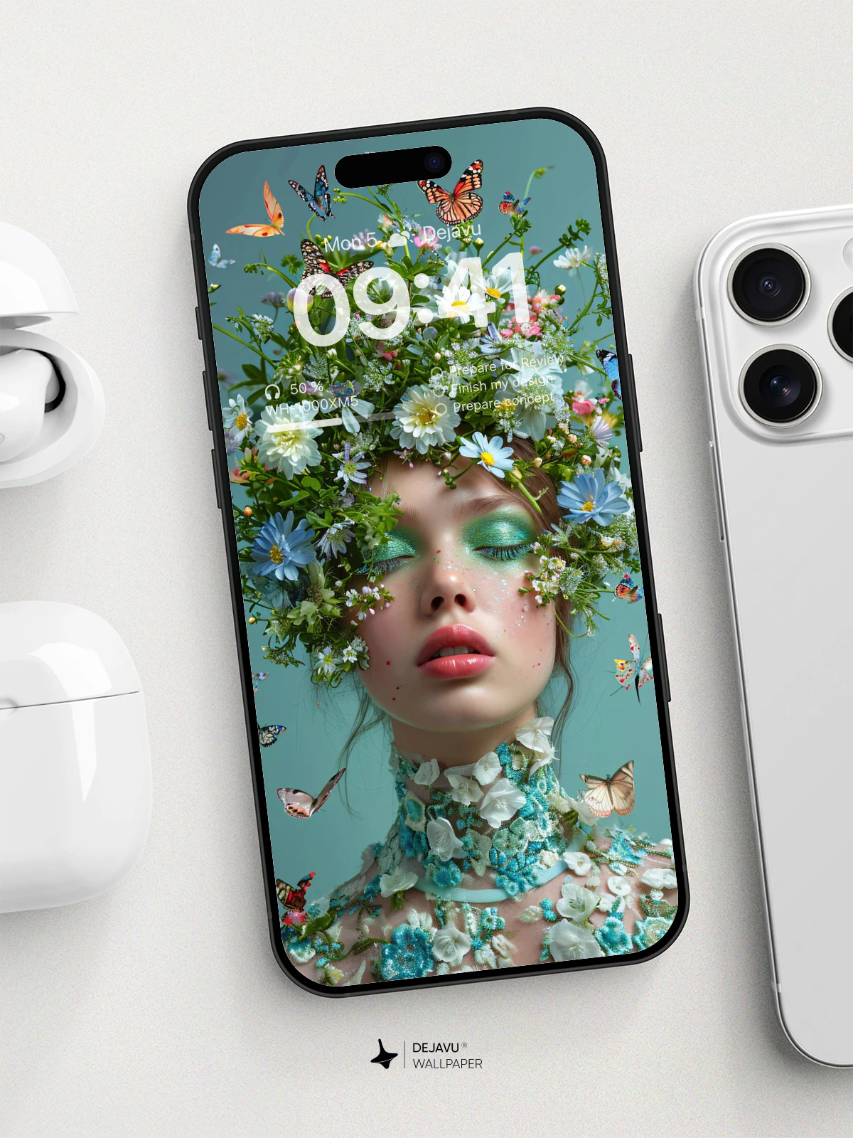 8K Aesthetic Nature-Inspired Wallpaper with Butterflies and Flowers