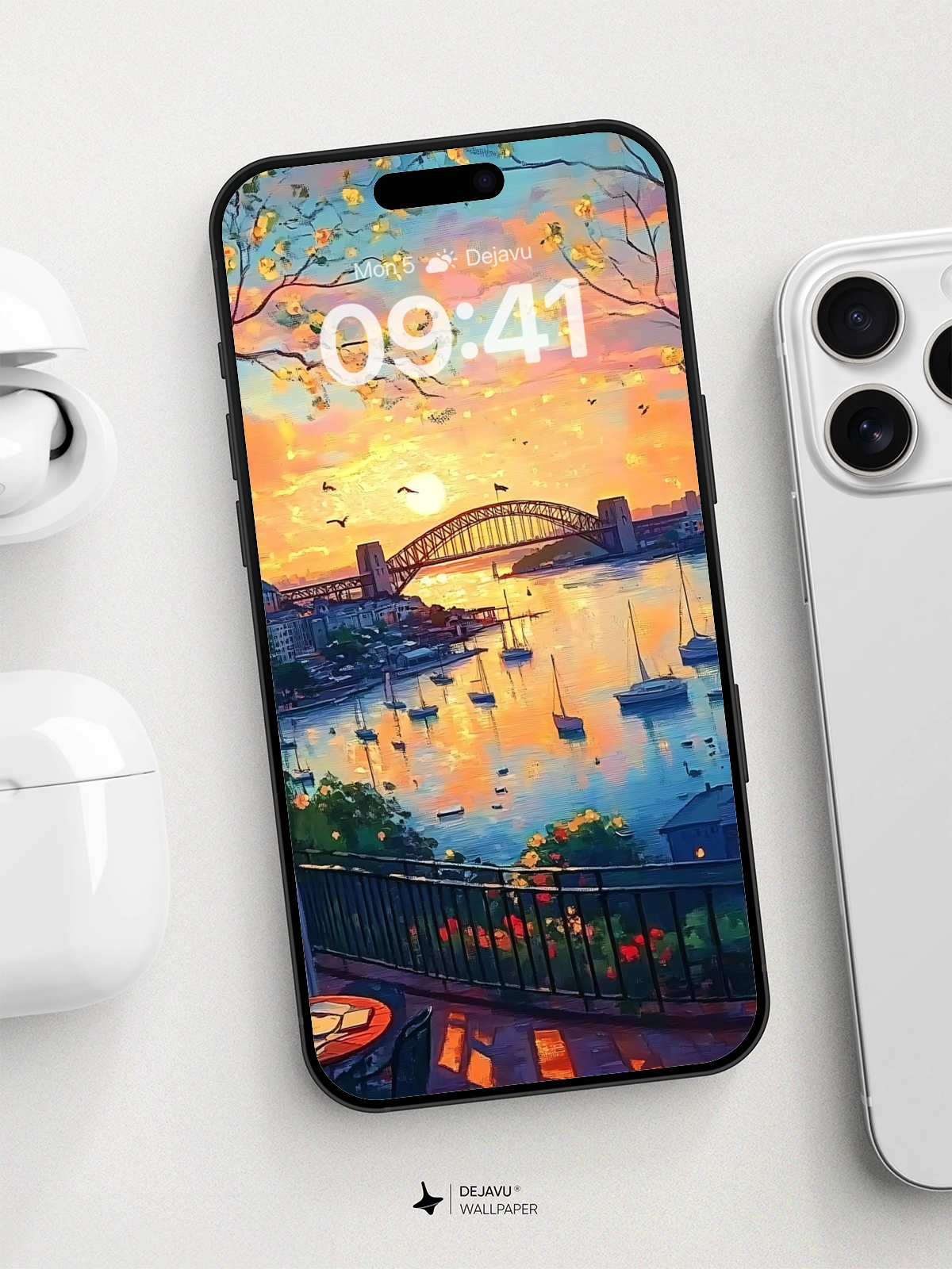 8K Aesthetic Painting of Sydney Harbour Bridge at Sunset