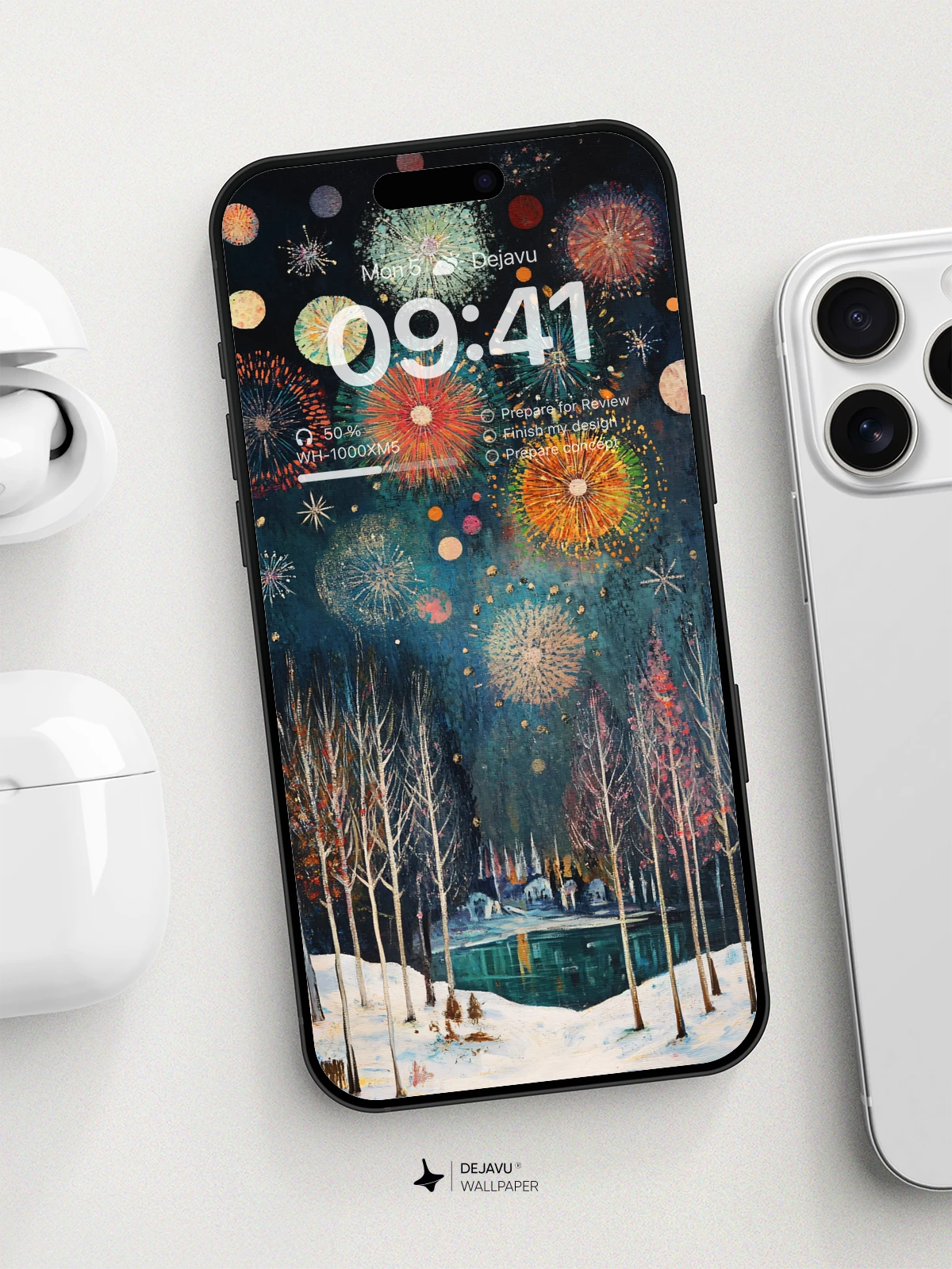8K Abstract Fireworks Painting: Winter Night Aesthetic