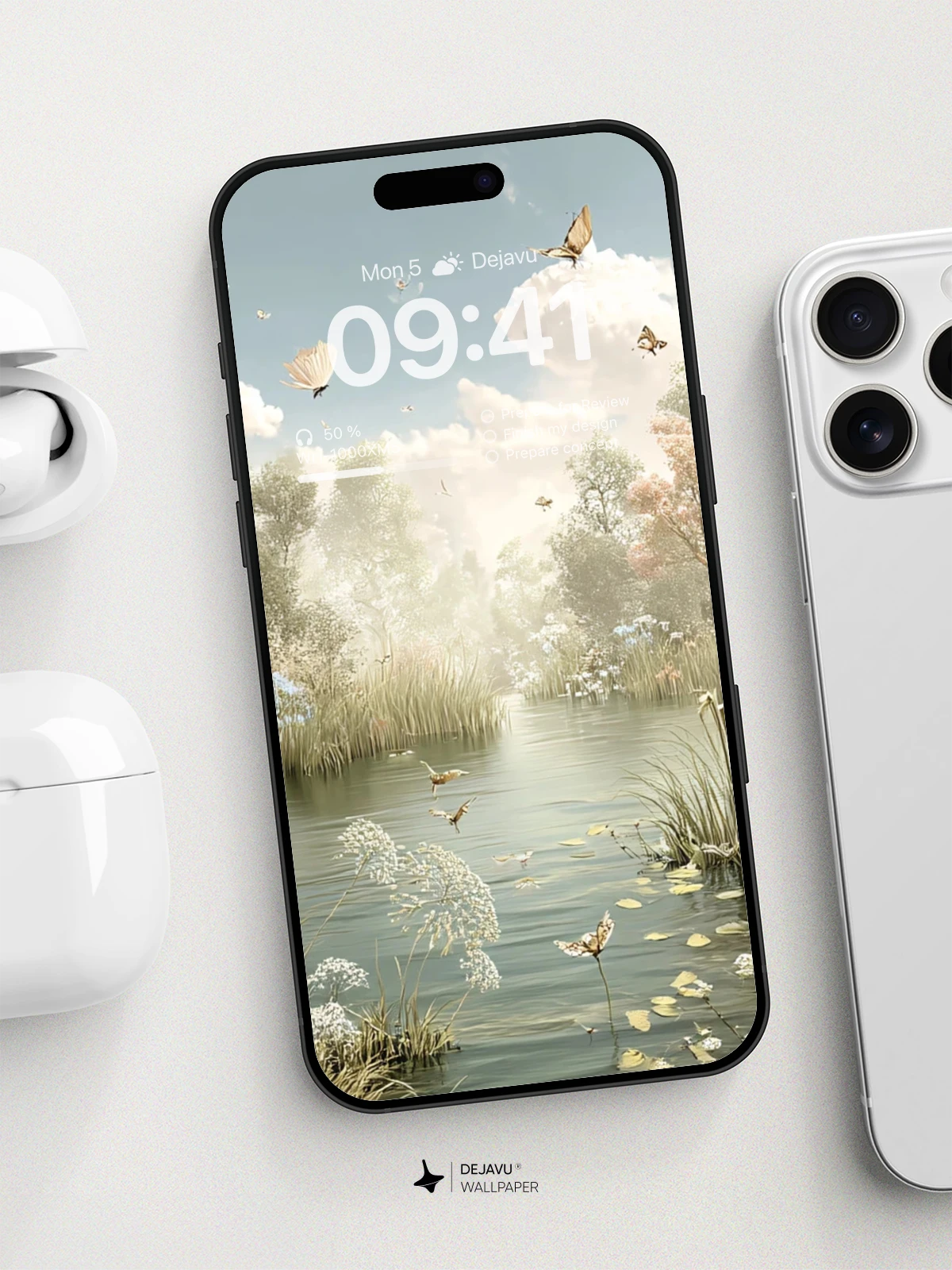 8K Aesthetic Nature Illustration: Serene Garden with Butterflies