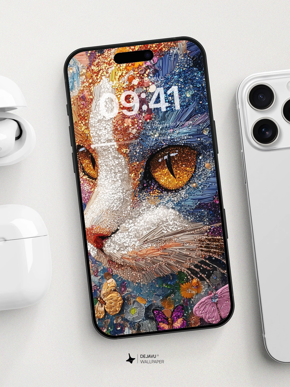 8K Abstract Cat Art: Vibrant Beadwork Illustration