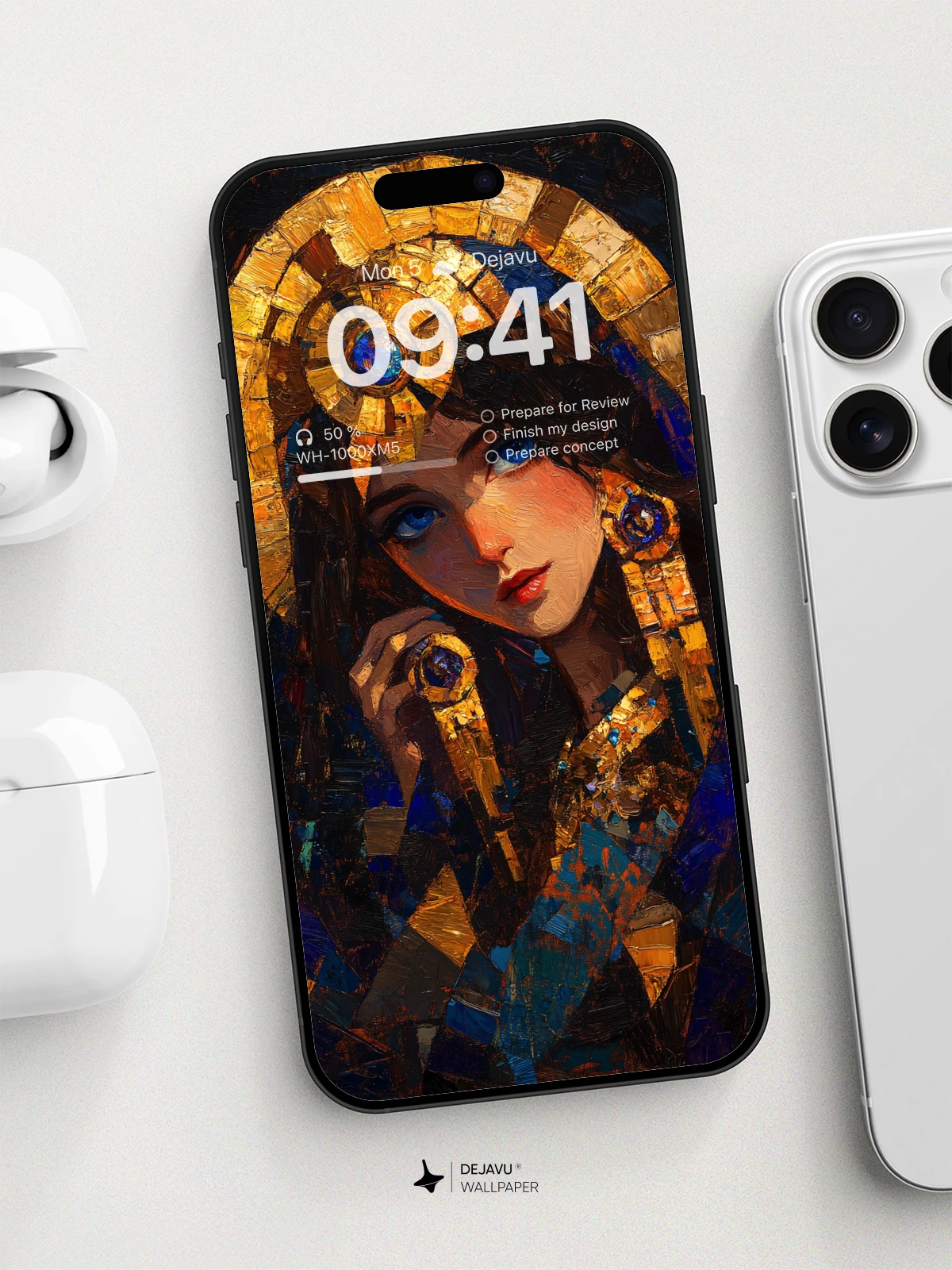 8K Abstract Art: Egyptian Goddess in Gold and Blue