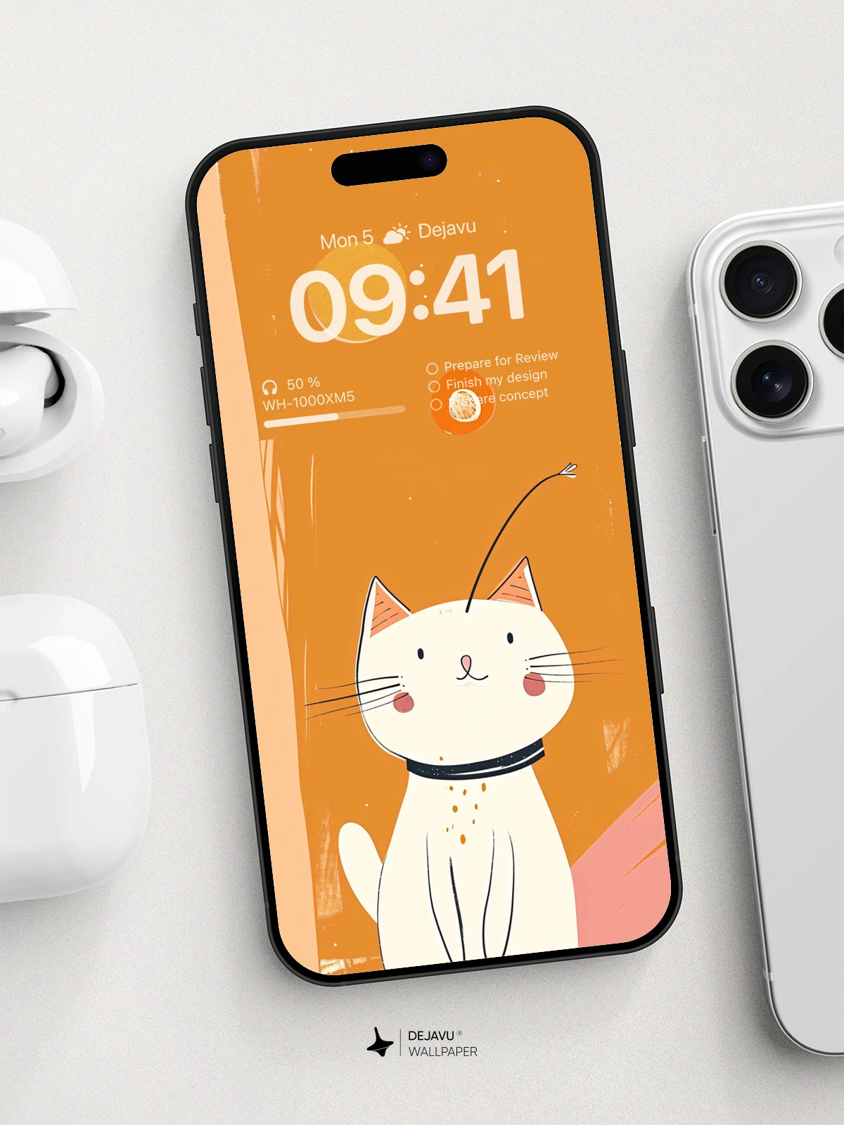 Whimsical Space Cat Wallpaper 8K for iPhone