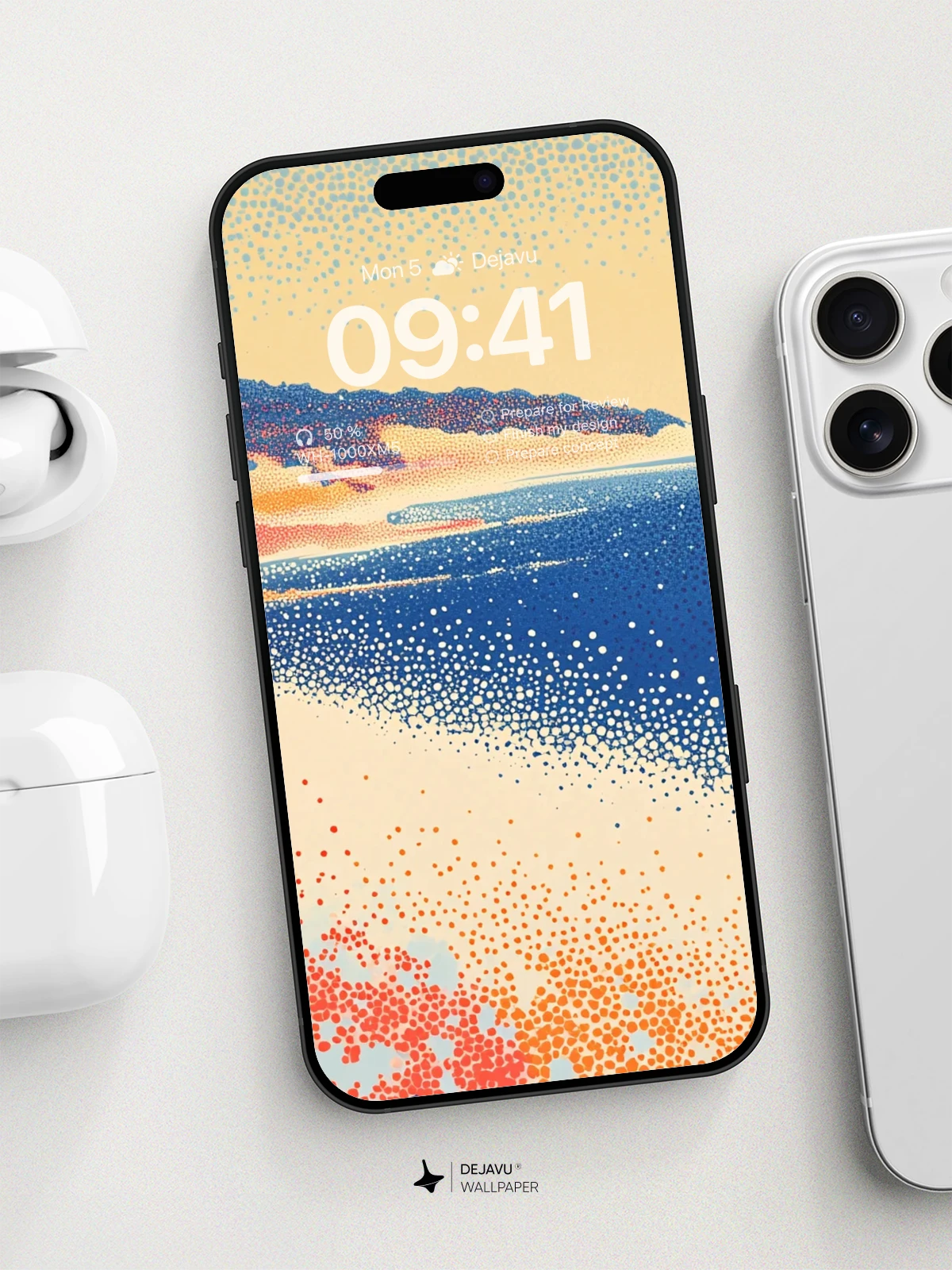 8K Abstract Beach Illustration: Minimal Aesthetic for iPhone & Android