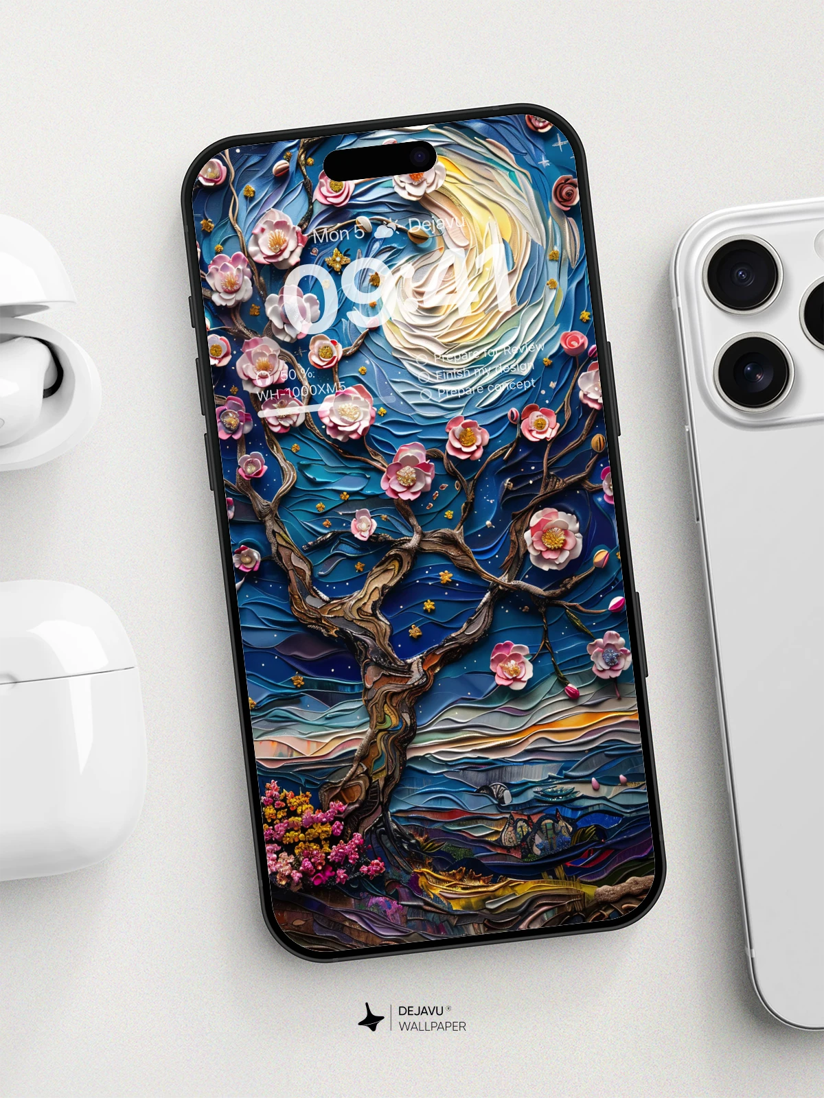 8K Abstract Floral Night Sky Painting