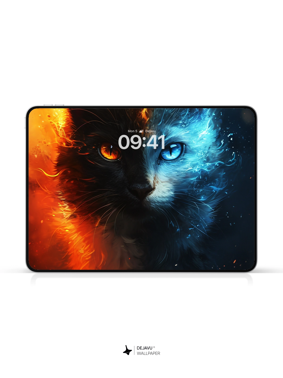 8K Abstract Fire and Ice Cat Wallpaper