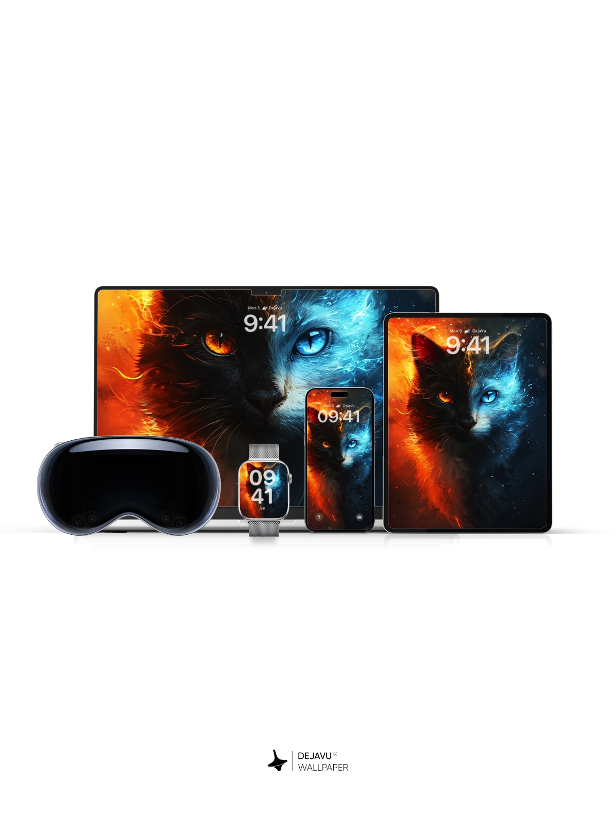 8K Abstract Fire and Ice Cat Wallpaper