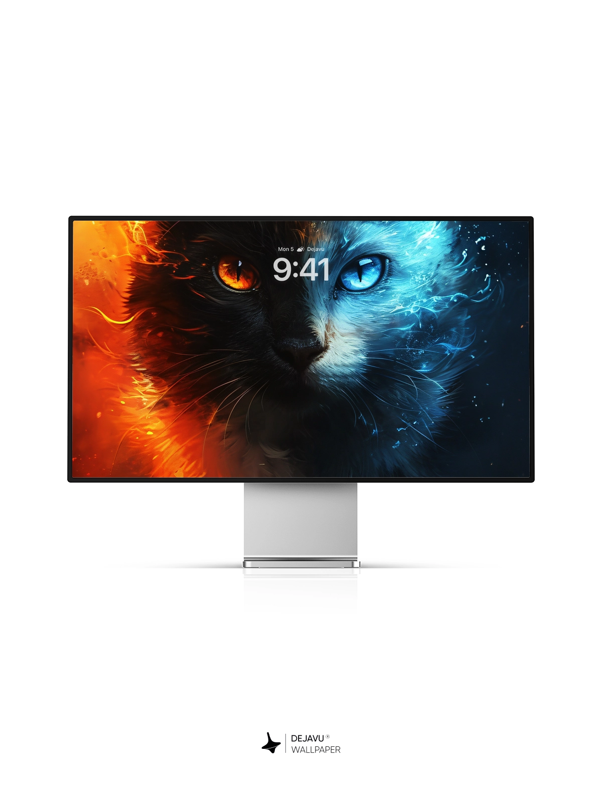 8K Abstract Fire and Ice Cat Wallpaper