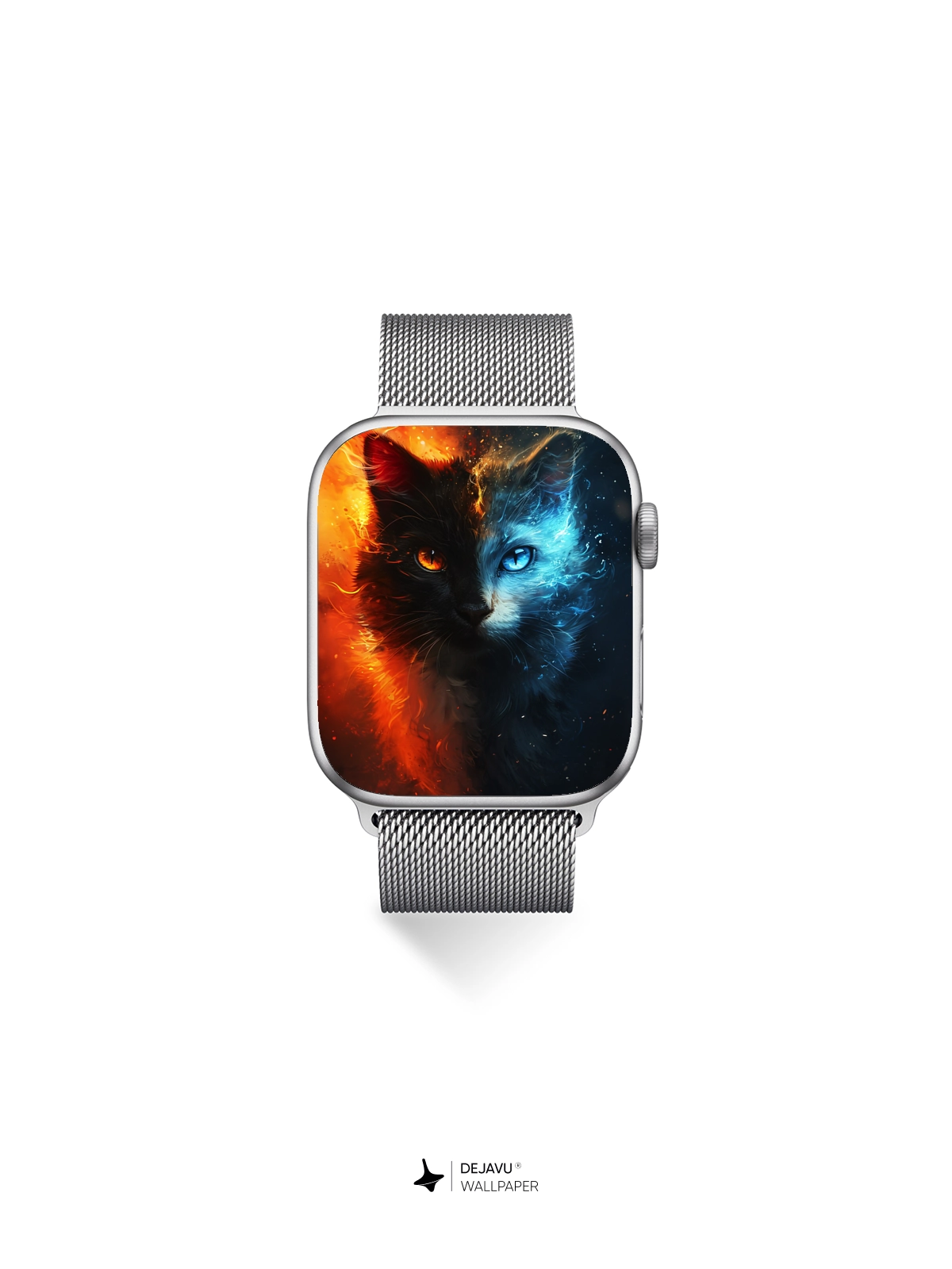 8K Abstract Fire and Ice Cat Wallpaper