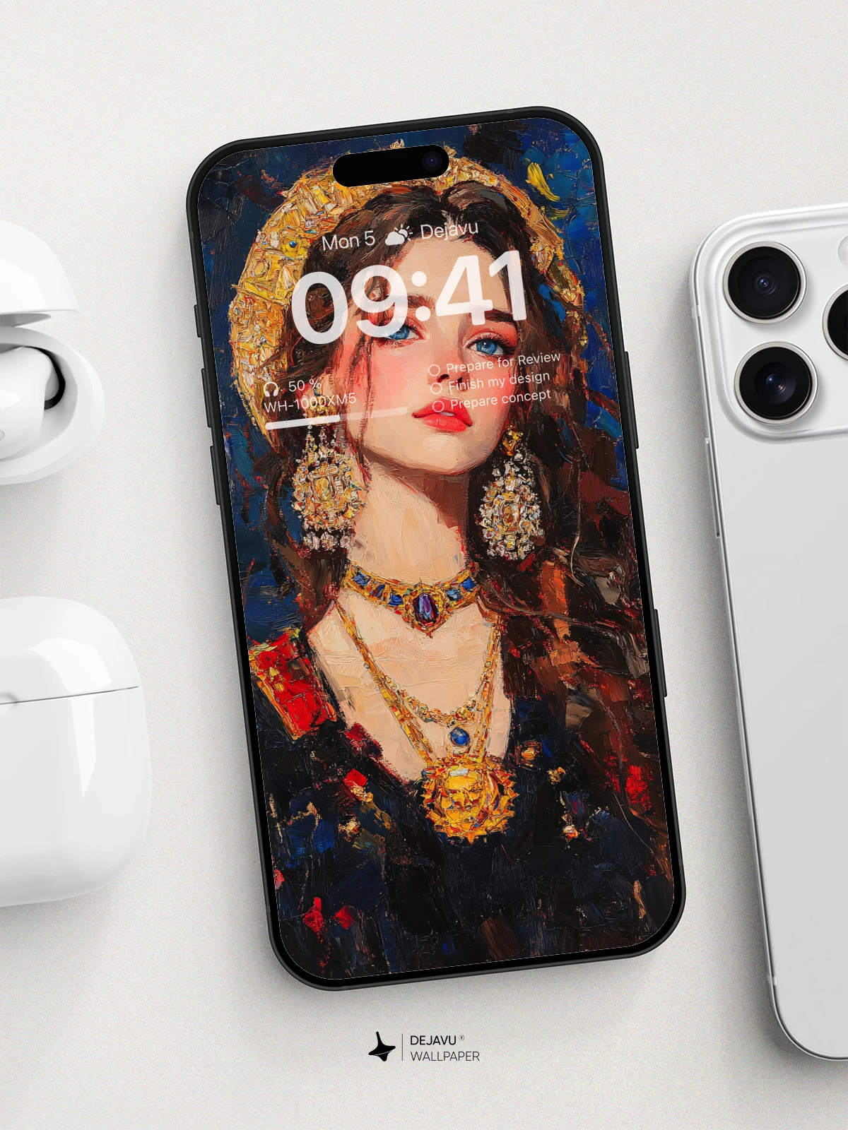 8K Aesthetic Painting of a Regal Figure with Ornate Jewelry