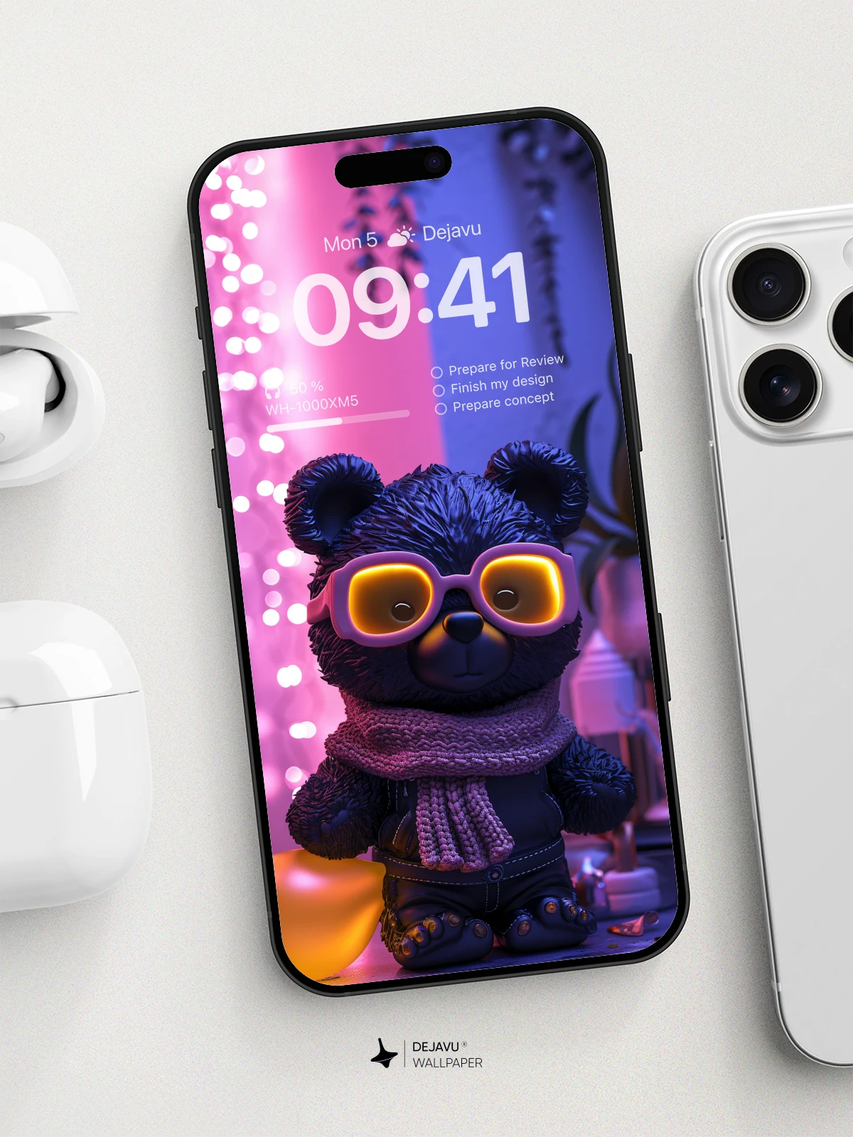 8K Aesthetic Neon Bear Wallpaper