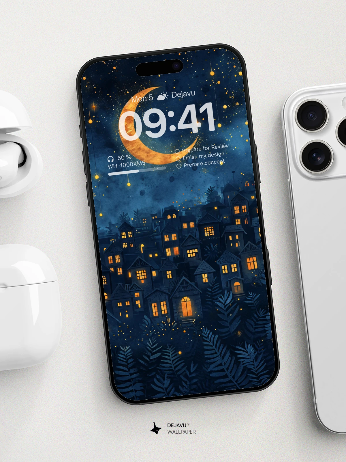 8K Aesthetic Night Illustration: Moonlit Townscape