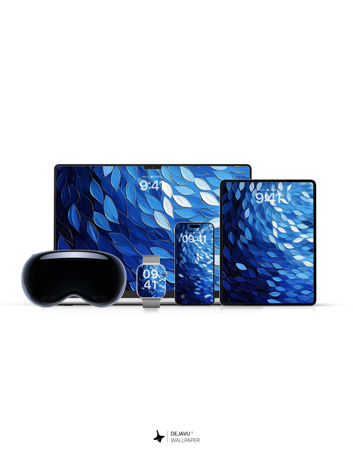 8K Abstract Blue Leaf Pattern Wallpaper