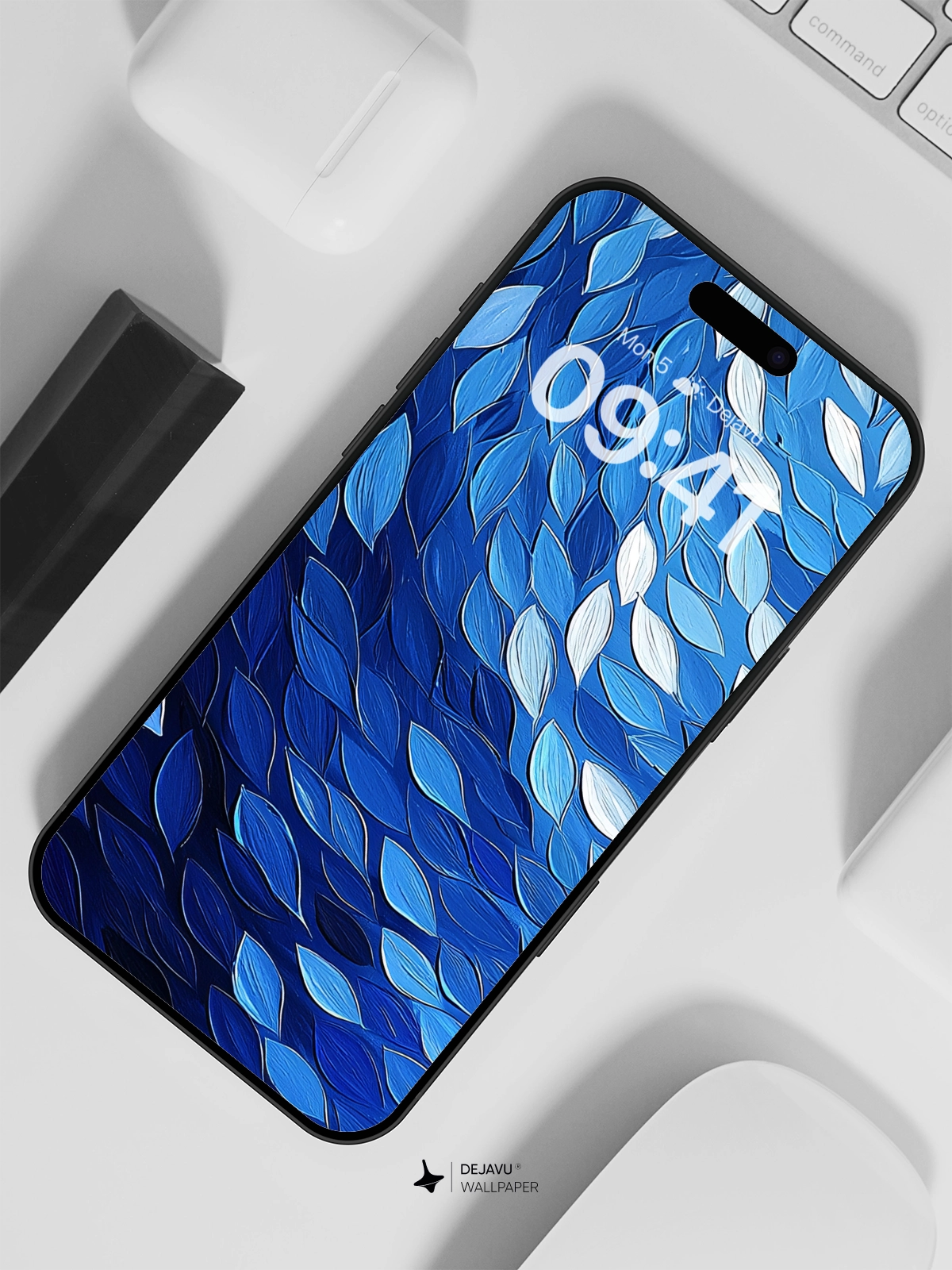 8K Abstract Blue Leaf Pattern Wallpaper