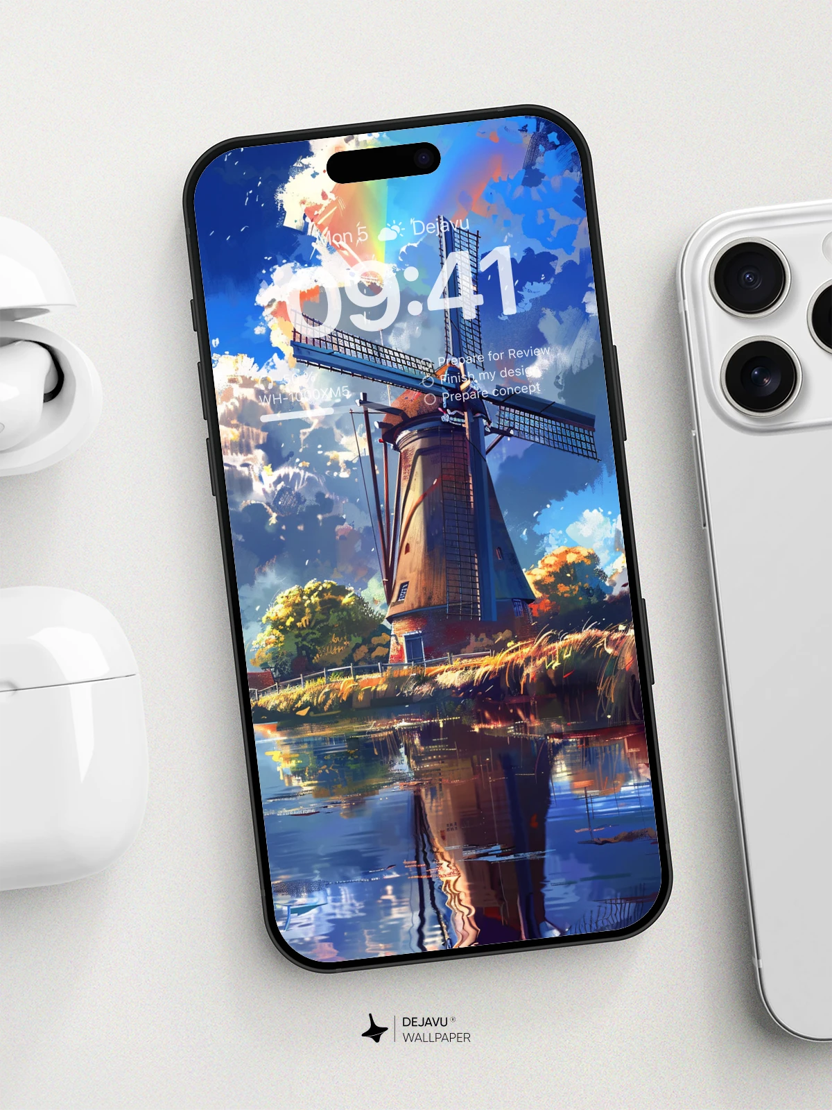 8K Aesthetic Painting of a Windmill Reflection