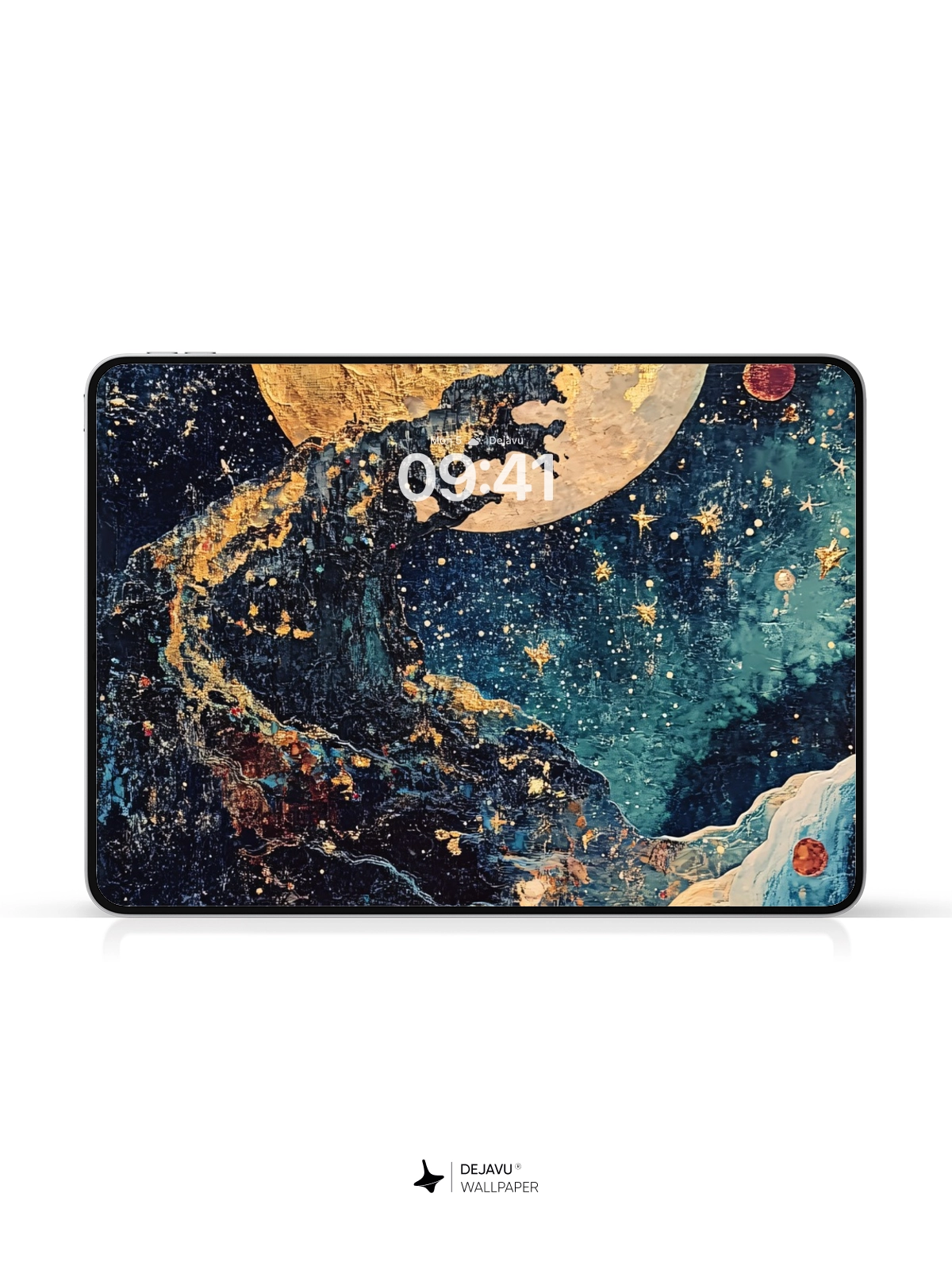 8K Abstract Cosmic Painting: Golden Moon & Starry Night