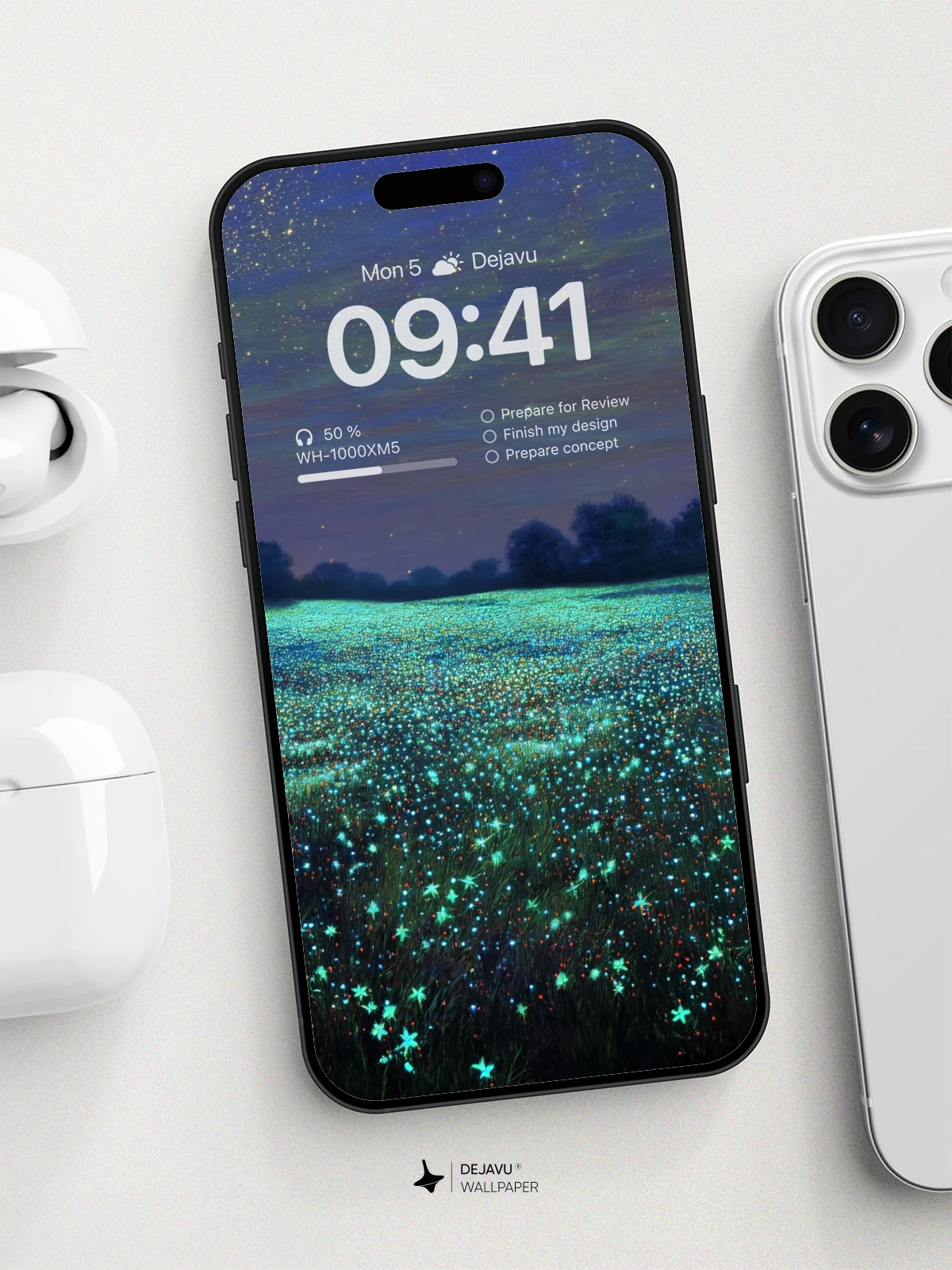 8K Aesthetic Night Landscape with Glowing Fireflies