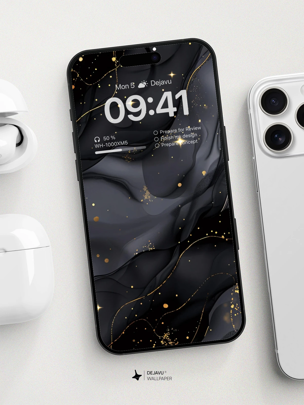 8K Abstract Black and Gold Marble Wallpaper