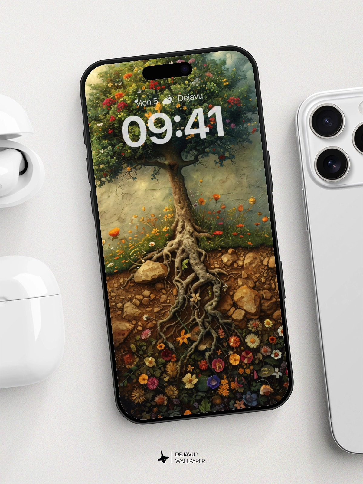 8K Aesthetic Nature Illustration: Vibrant Tree of Life Wallpaper