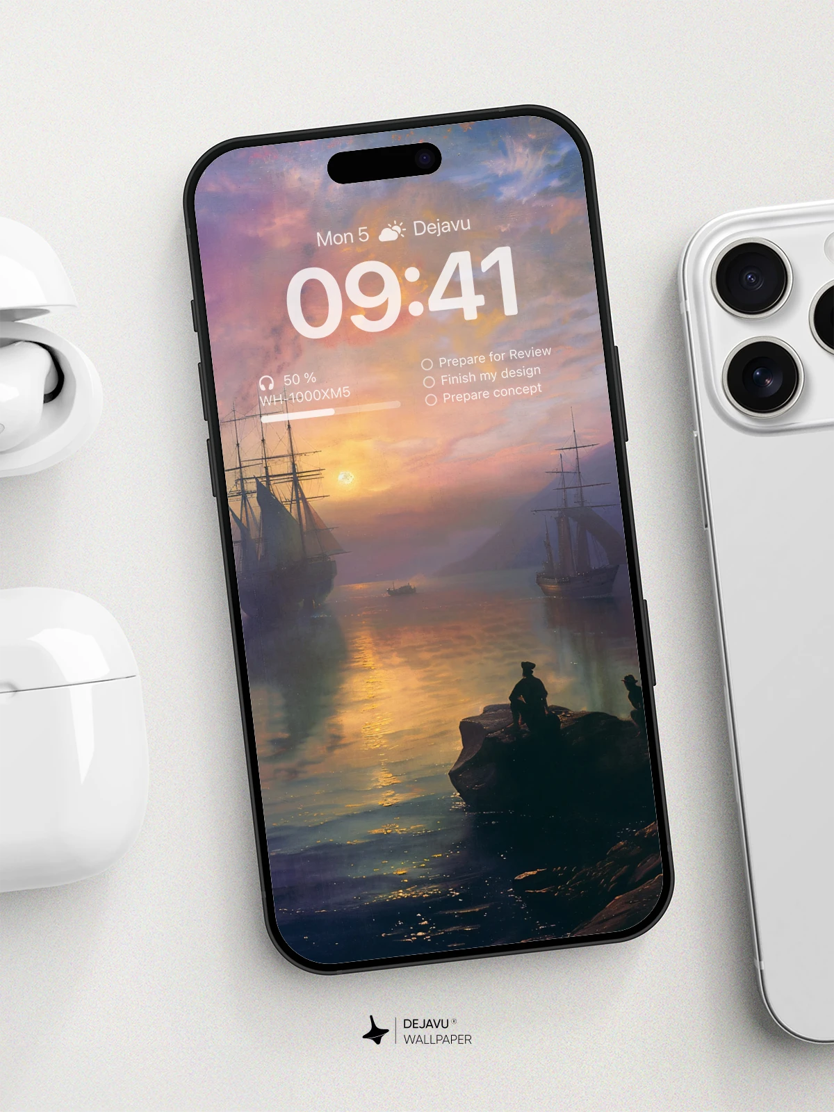 8K Aesthetic Painting of Ships at Sunset