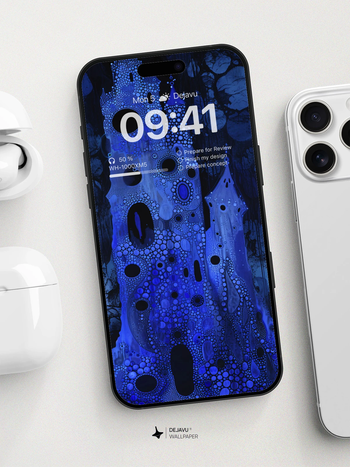 8K Abstract Blue Castle Painting: Minimal Aesthetic for iPhone & Android