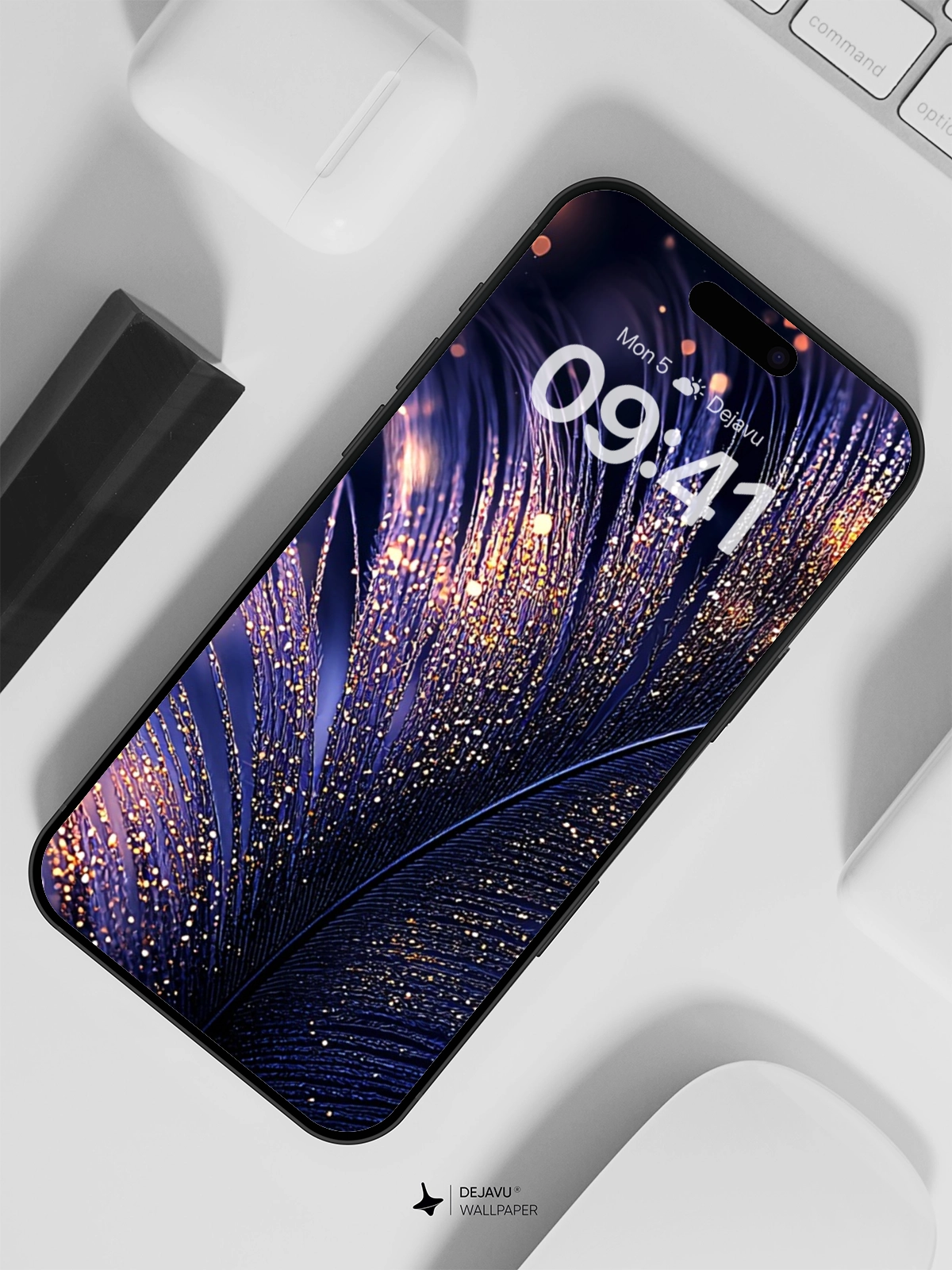 8K Abstract Feather Wallpaper with Glittering Lights