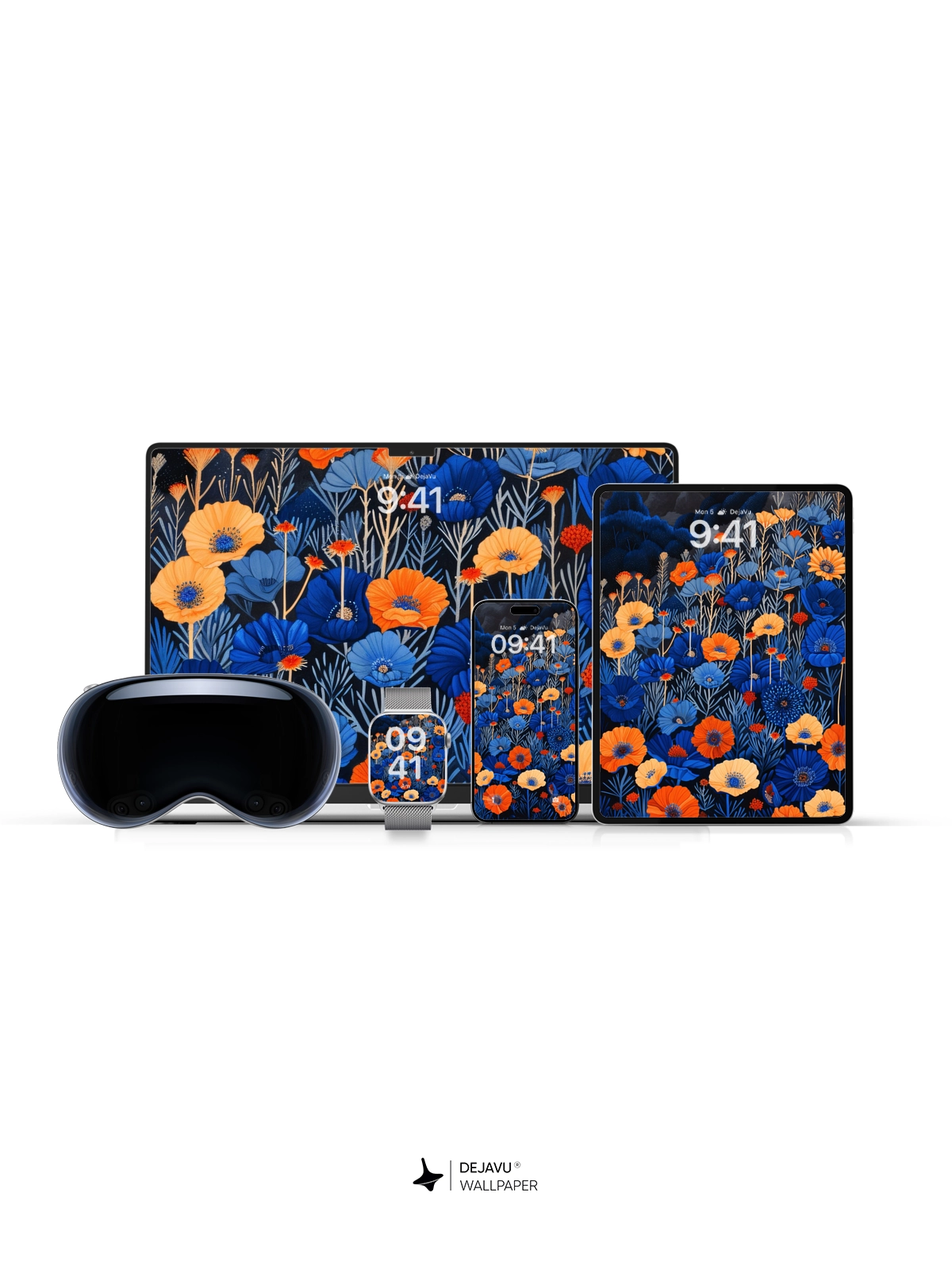 8K Abstract Floral Illustration: Blue and Orange Garden