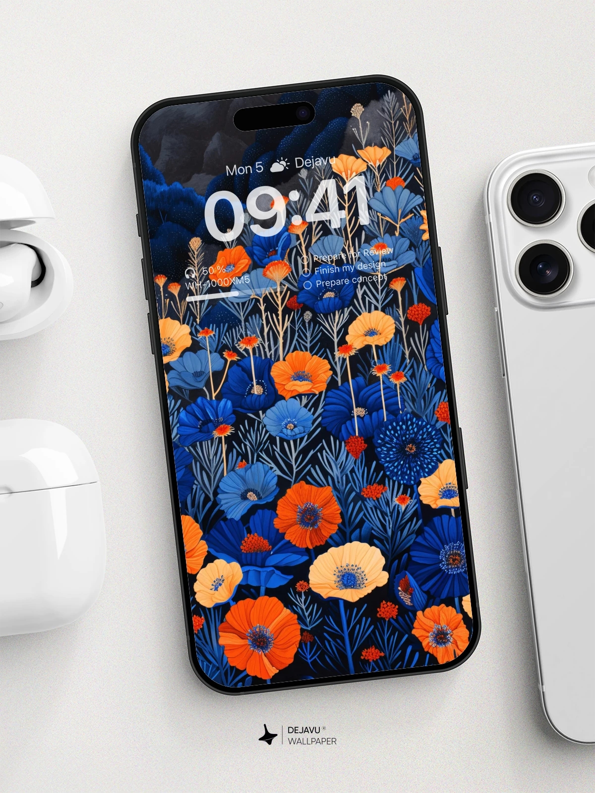 8K Abstract Floral Illustration: Blue and Orange Garden
