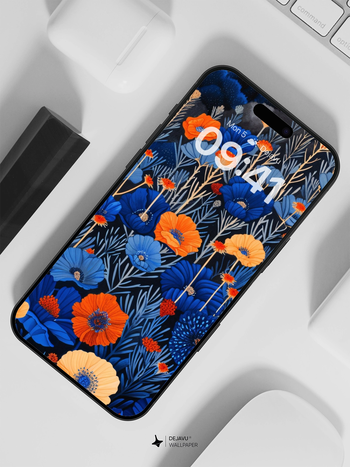 8K Abstract Floral Illustration: Blue and Orange Garden