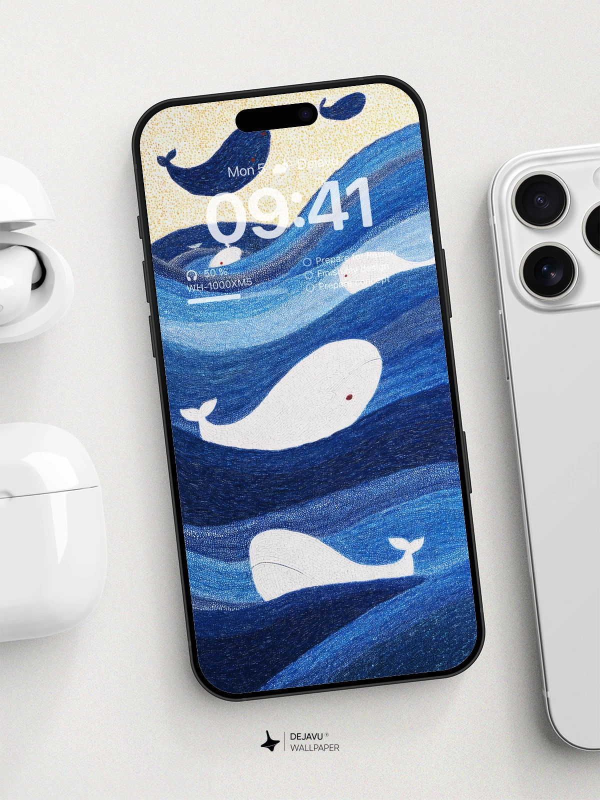 Whimsical Whale Illustration: 8K Minimal Aesthetic Wallpaper
