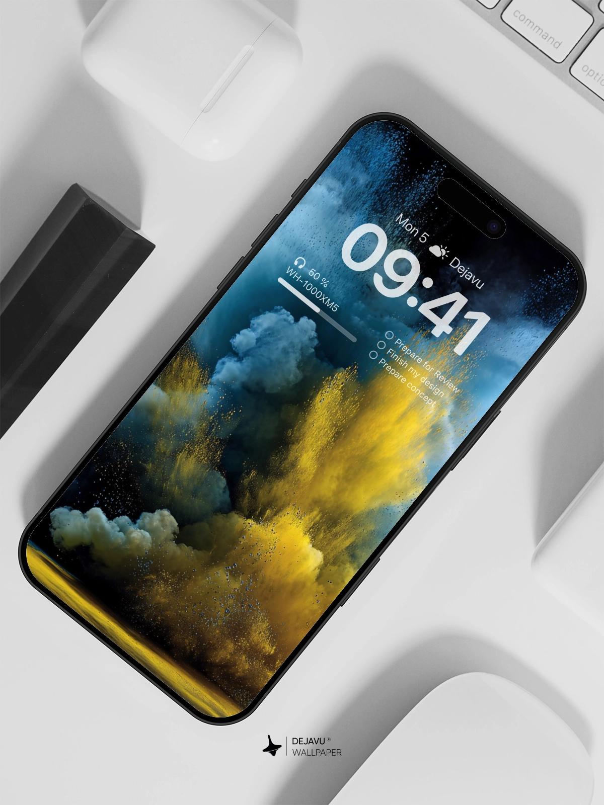 8K Abstract Explosion Wallpaper: Blue & Yellow Fusion