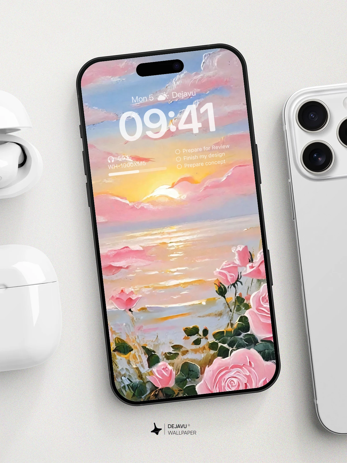 8K Aesthetic Painting of Sunset and Roses