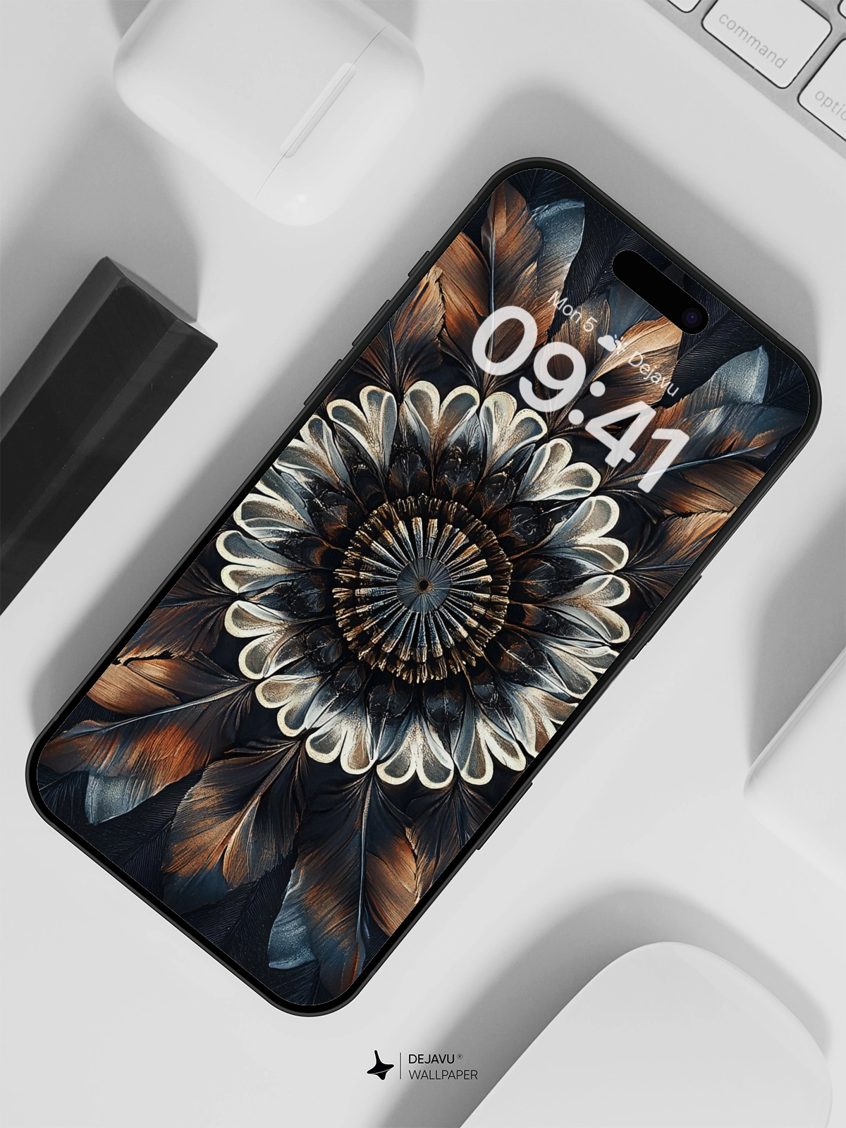 8K Abstract Feather Mandala Wallpaper