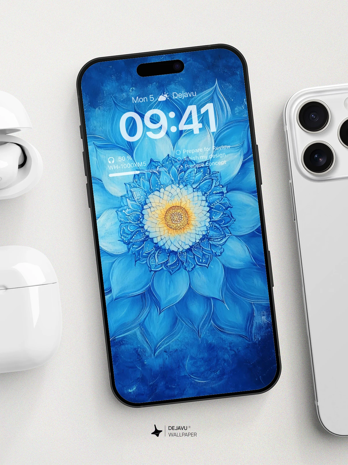 8K Abstract Blue Lotus Painting - Minimal Aesthetic Wallpaper