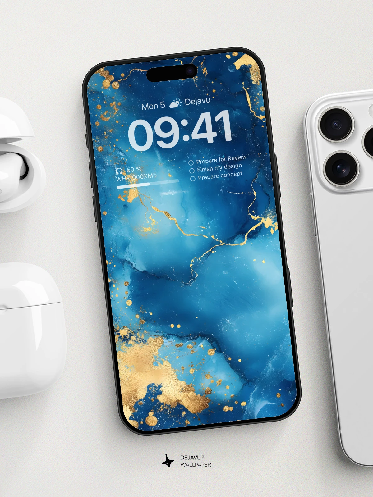 8K Abstract Blue and Gold Marble Wallpaper