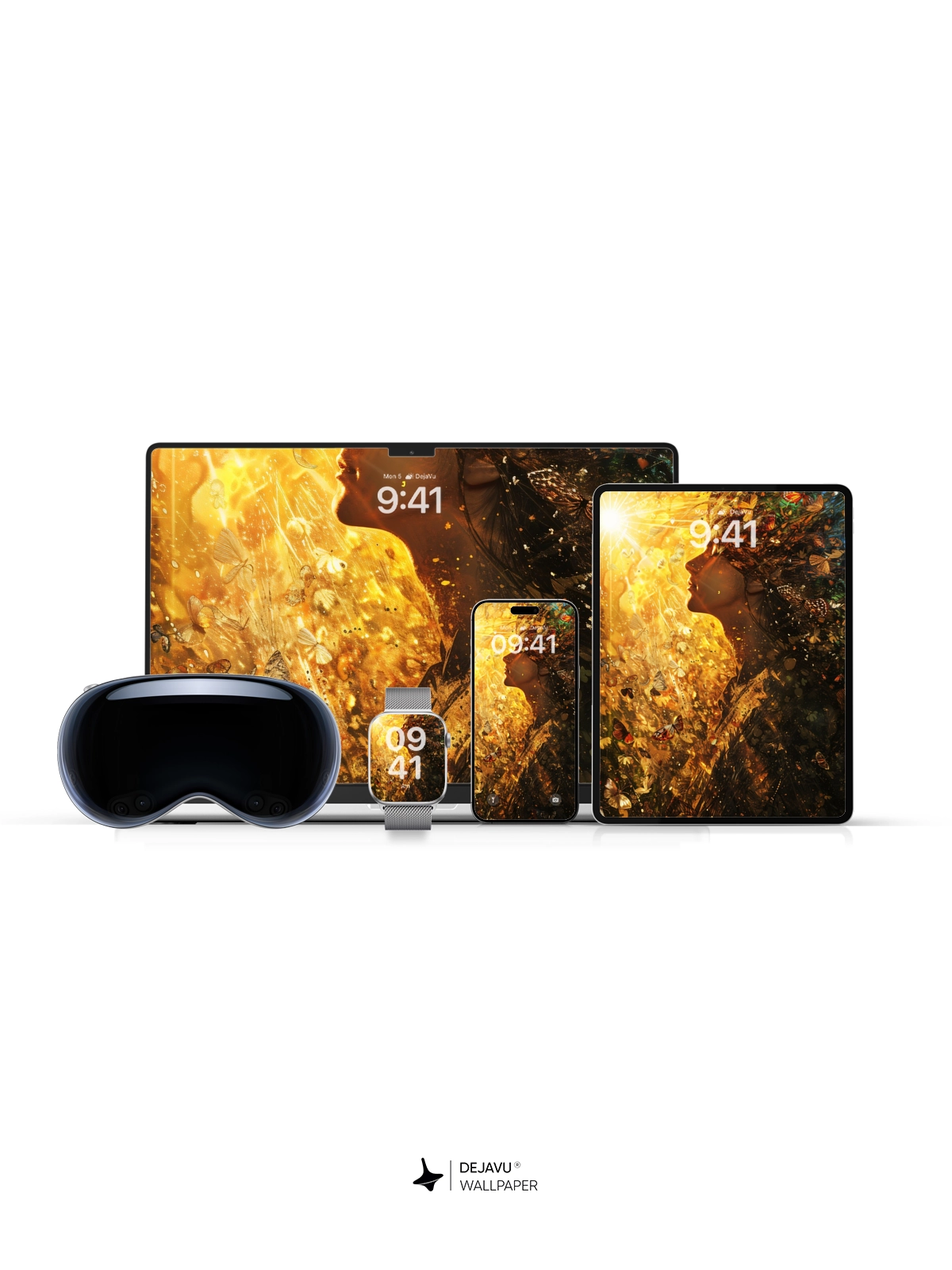 8K Abstract Fantasy Art: Golden Butterflies and Light