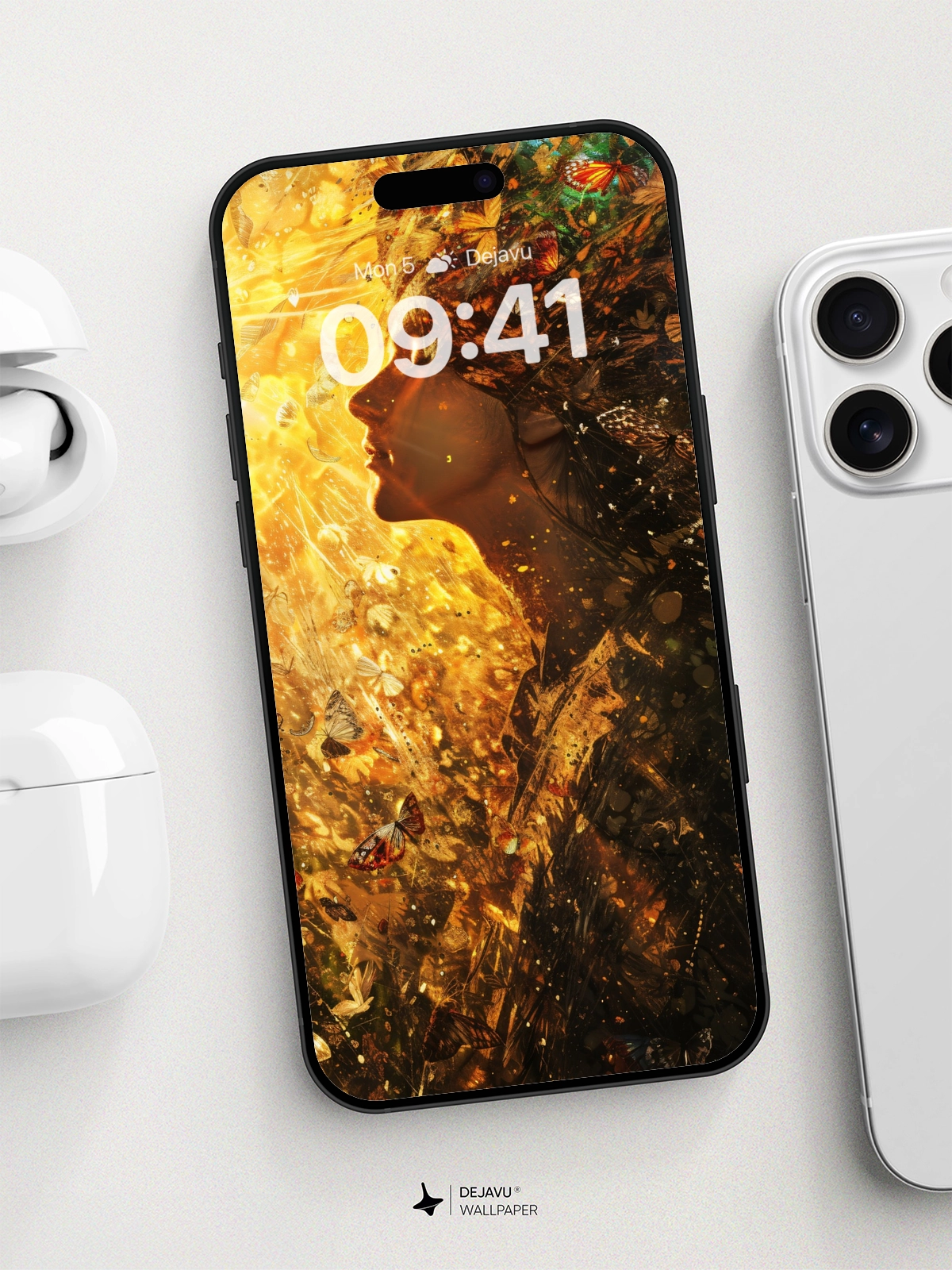 8K Abstract Fantasy Art: Golden Butterflies and Light