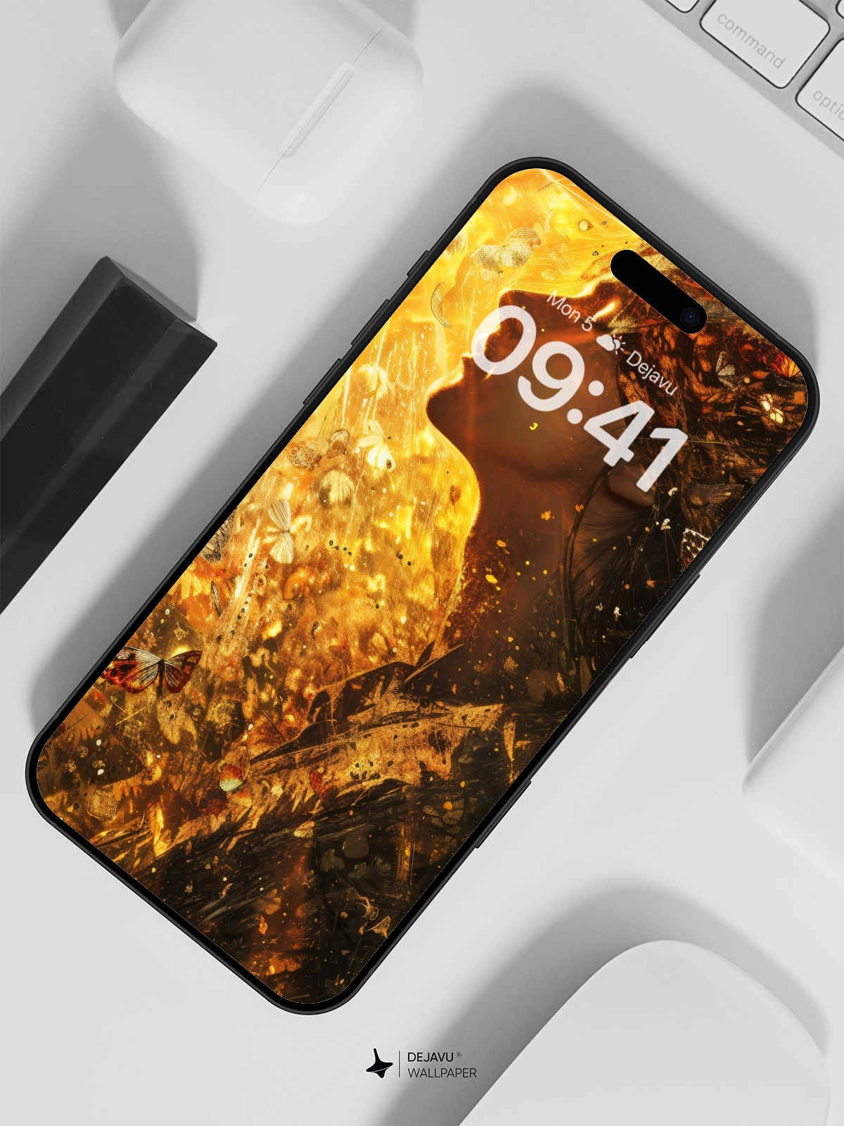 8K Abstract Fantasy Art: Golden Butterflies and Light