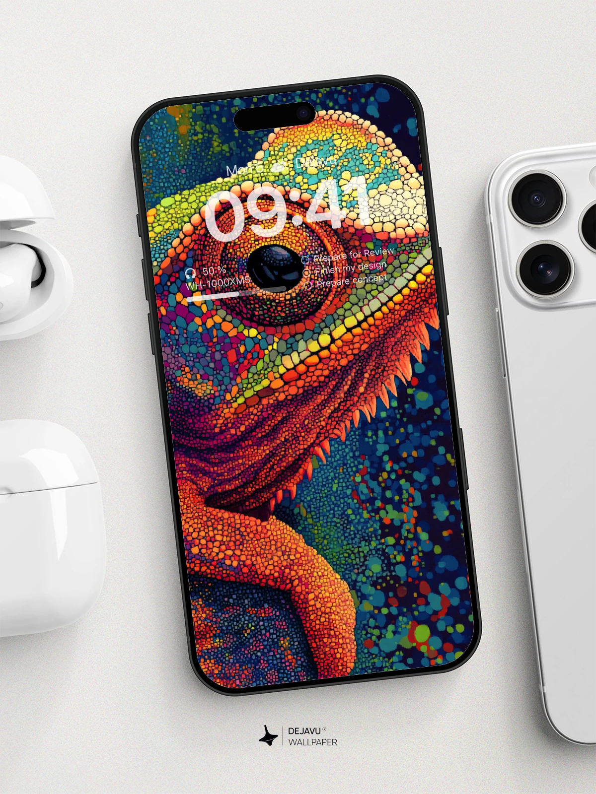 8K Abstract Chameleon Art: Vibrant Mosaic Wallpaper