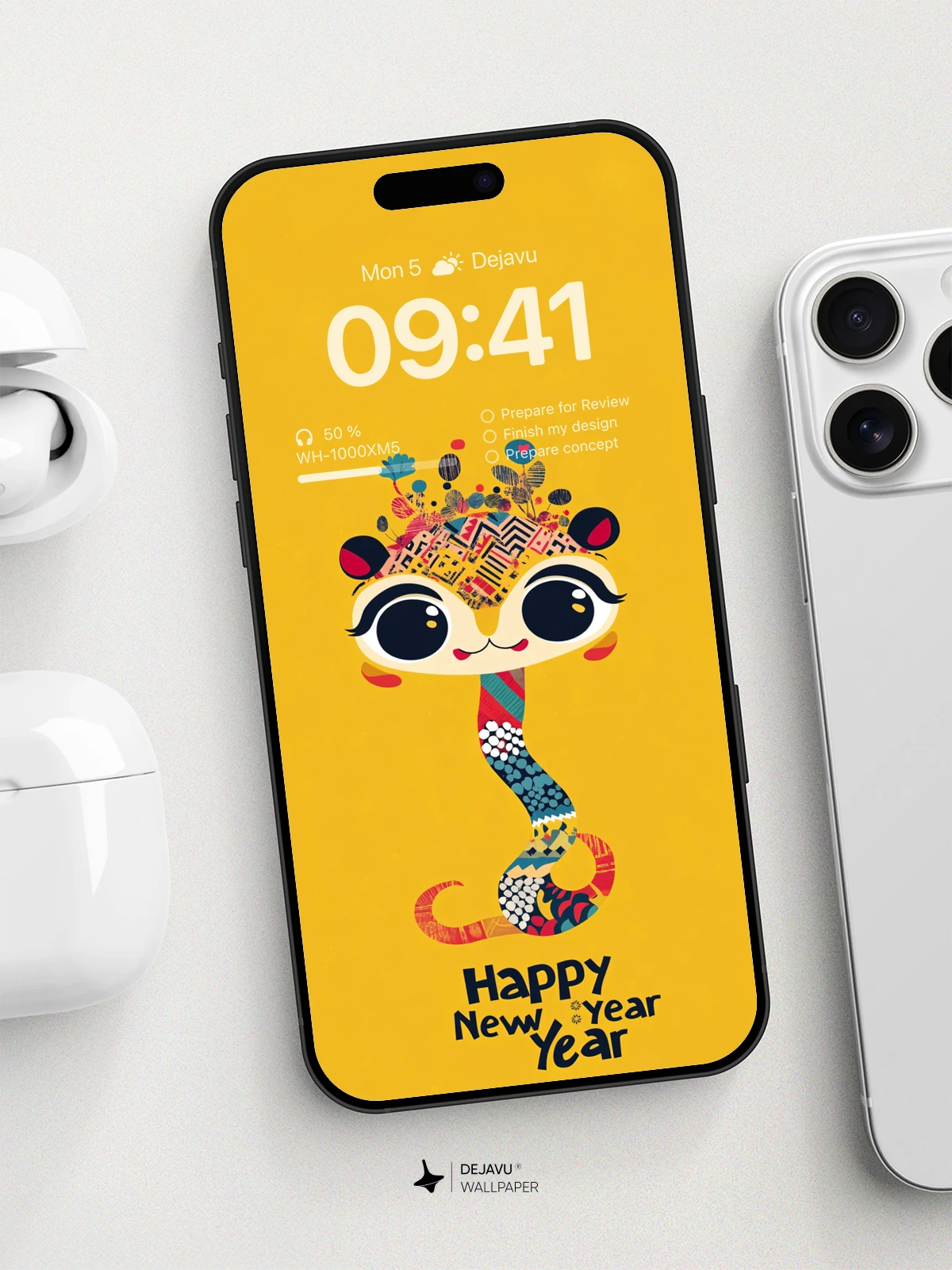 Whimsical New Year Snake Wallpaper 8K