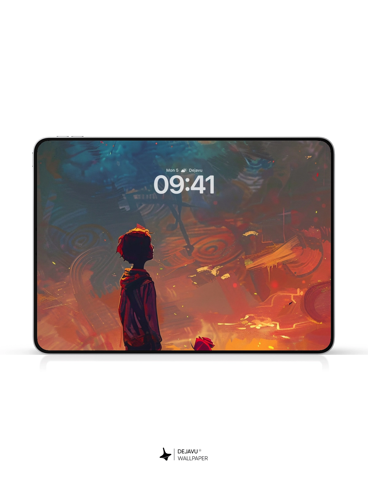 8K Abstract Fantasy Illustration: Boy and the Red Moon