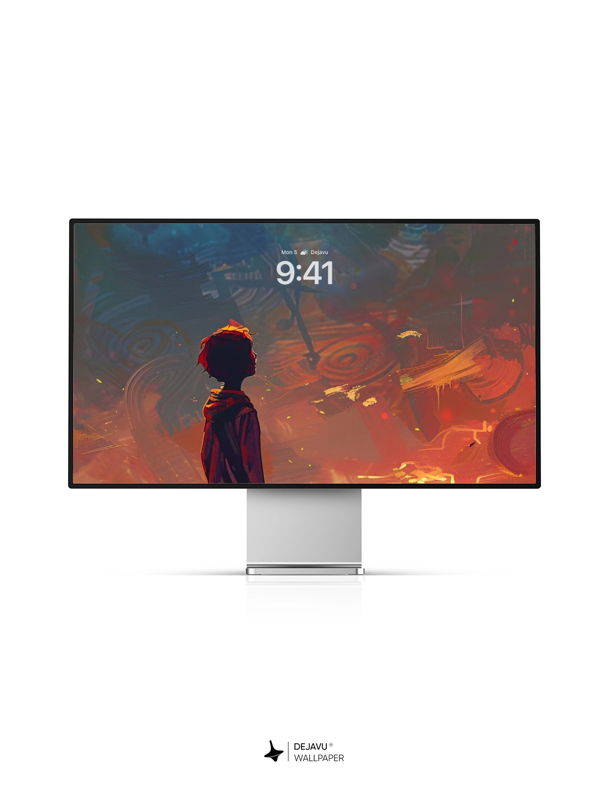 8K Abstract Fantasy Illustration: Boy and the Red Moon