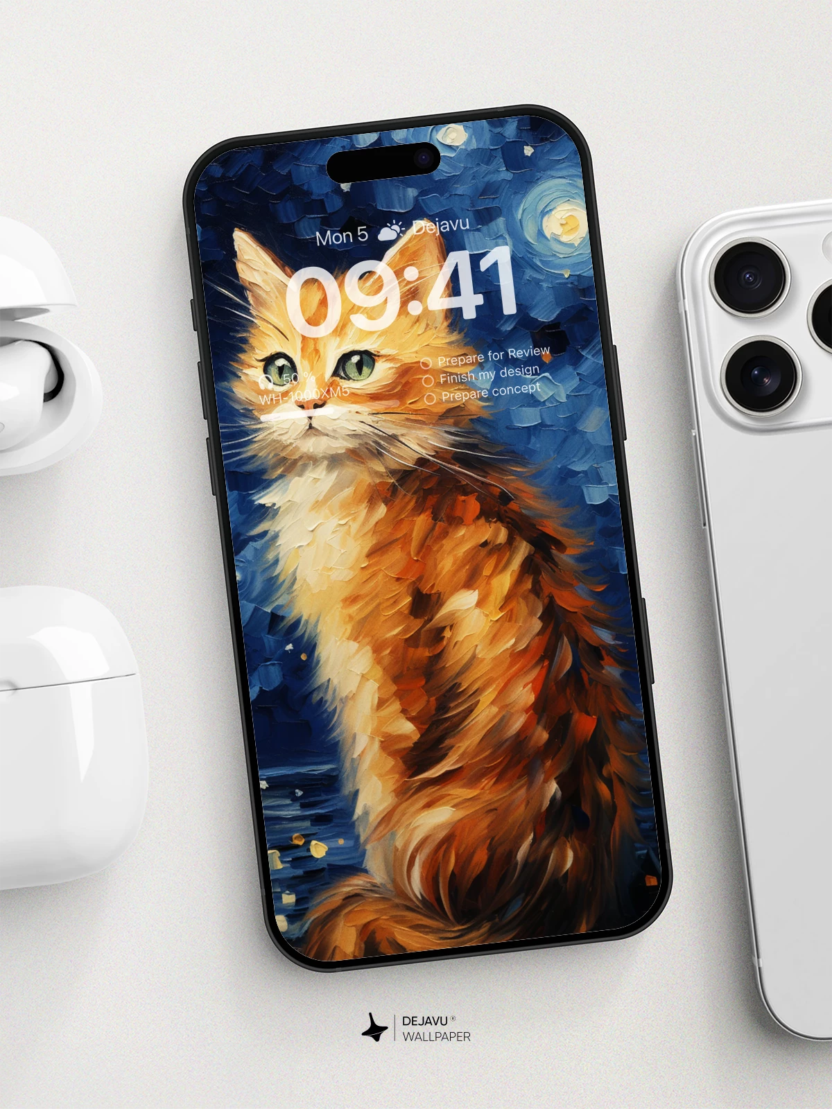 8K Minimal Aesthetic Painting of a Cute Cat in Starry Night Style