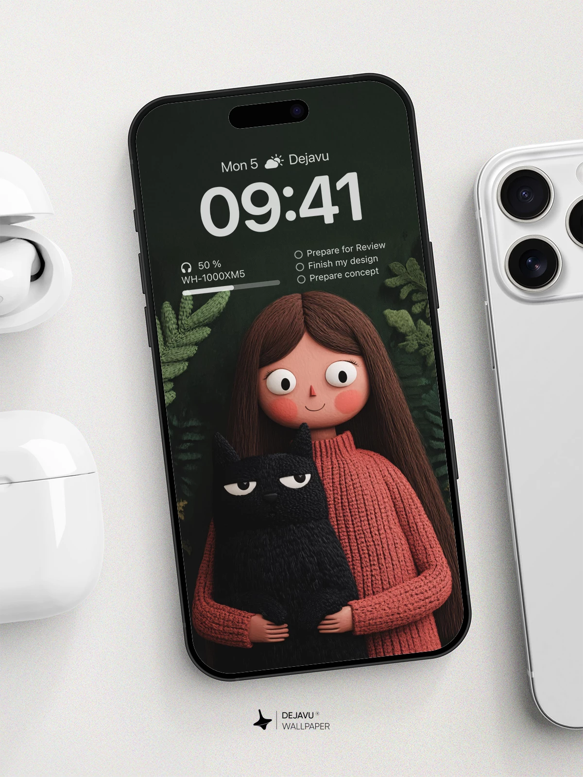 Whimsical Girl and Cat Wallpaper 8K